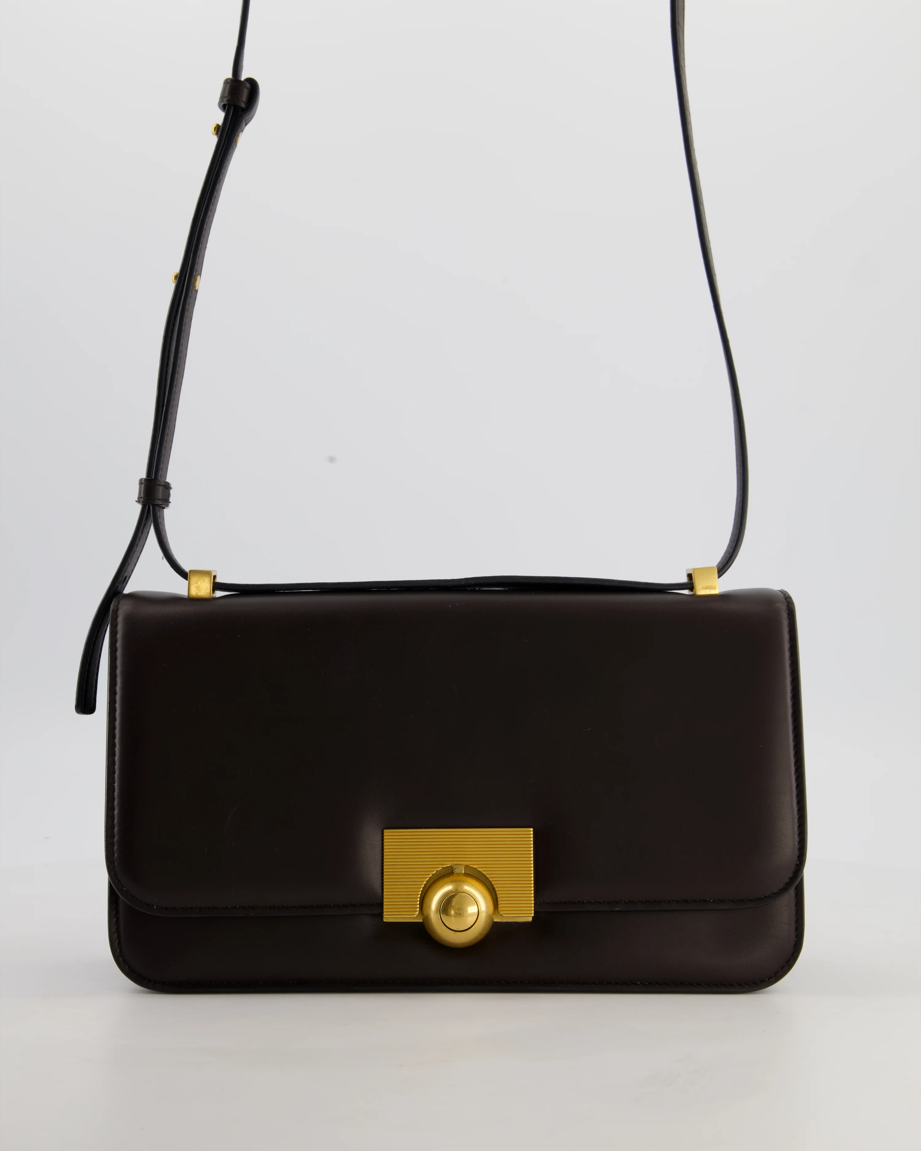 Bottega Veneta Brown Spazzolato Calfskin Leather Shoulder Bag with Brushed Gold Hardware - Image 2