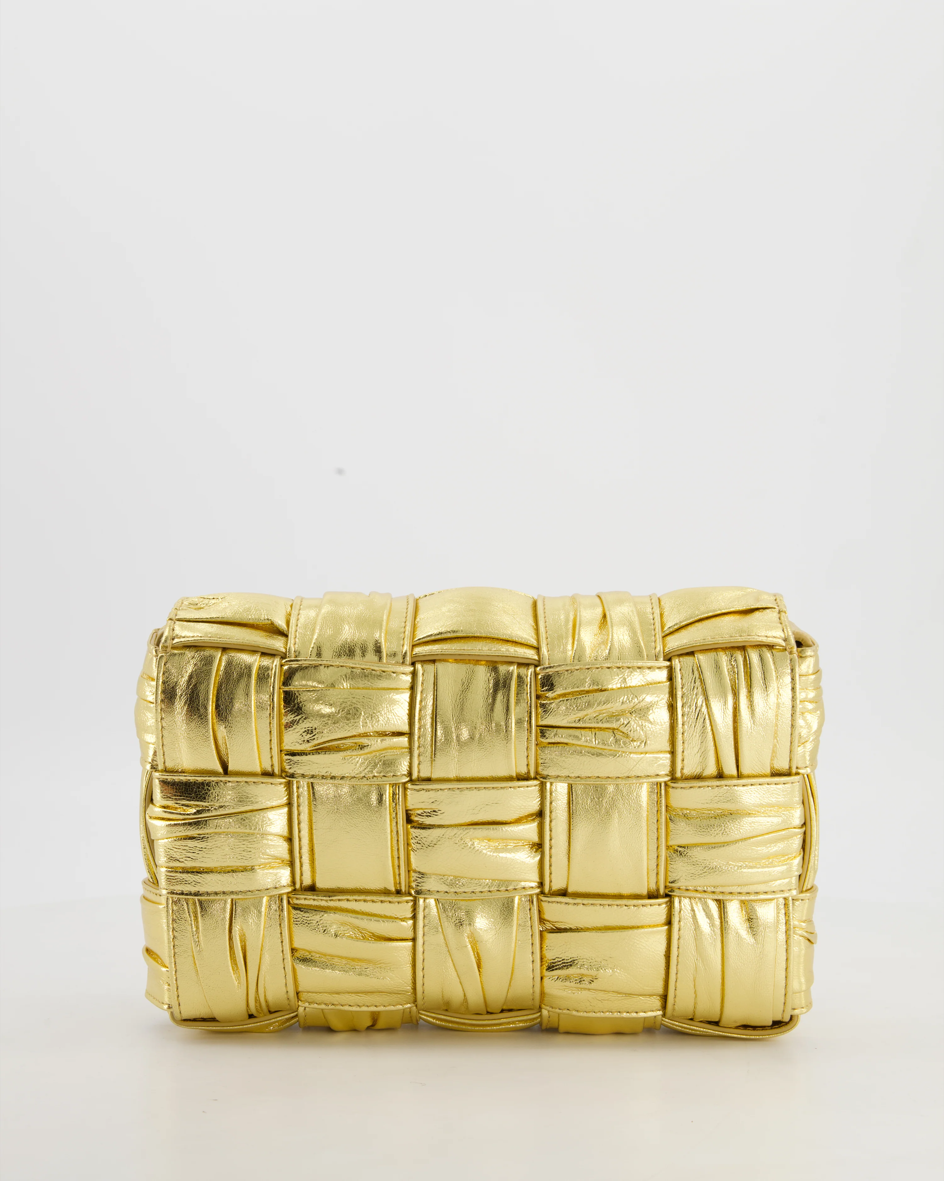 Bottega Veneta Cassette Padded Bag in Gold Metallic Calfskin Leather with Gold Hardware