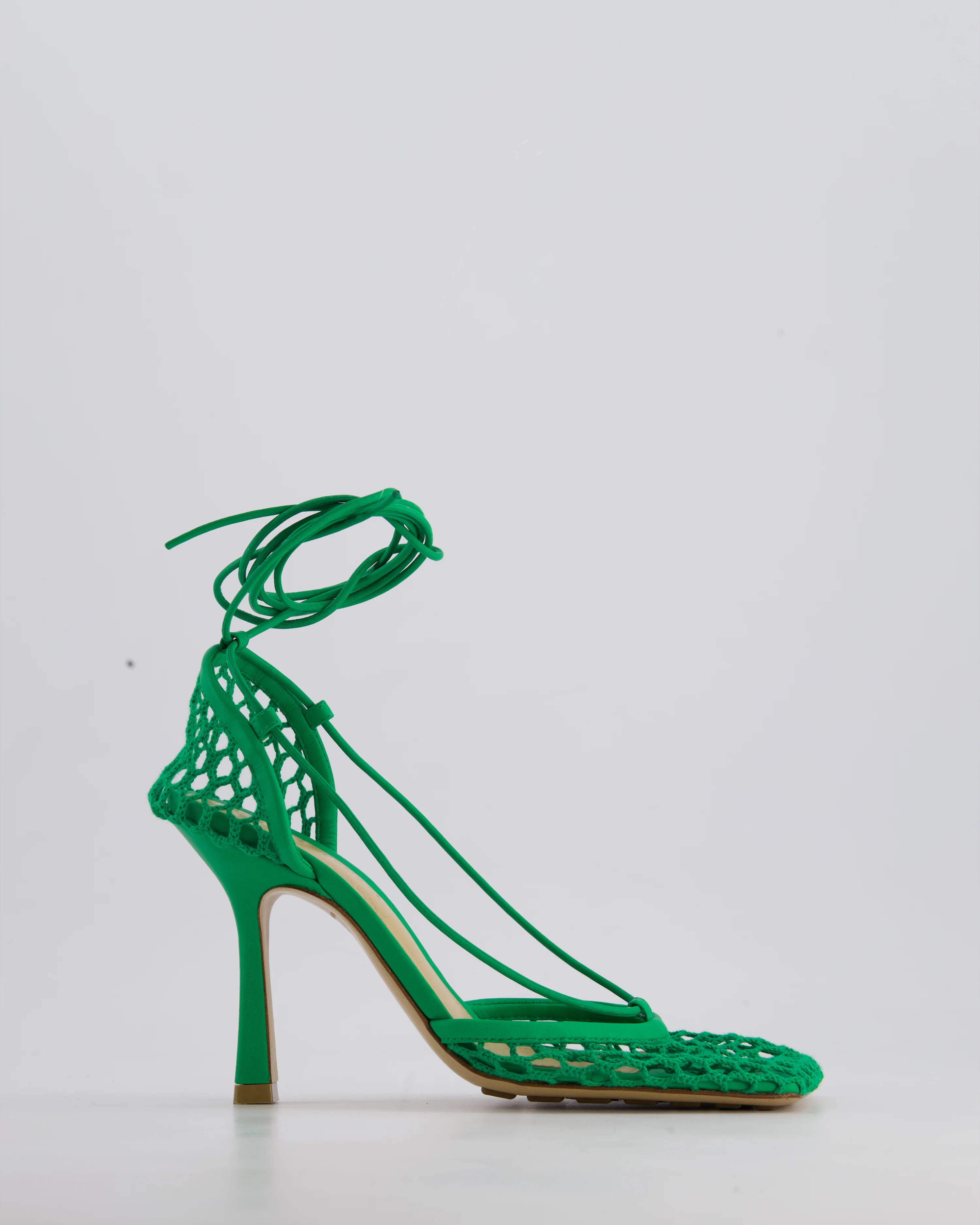 Bottega Veneta Green Wraparound Stretch Web Heels Size EU 35.5
