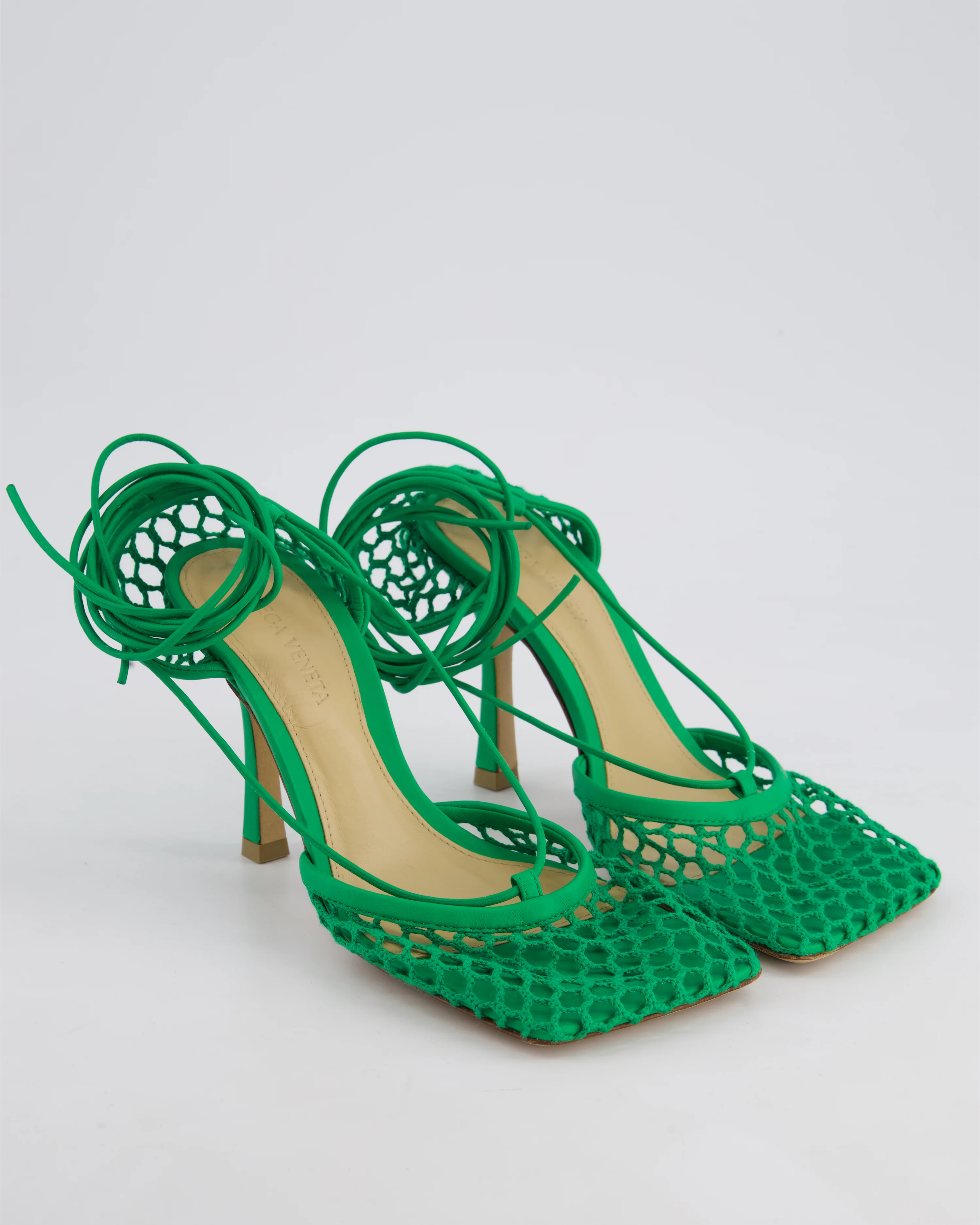 Bottega Veneta Green Wraparound Stretch Web Heels Size EU 35.5 - Image 2