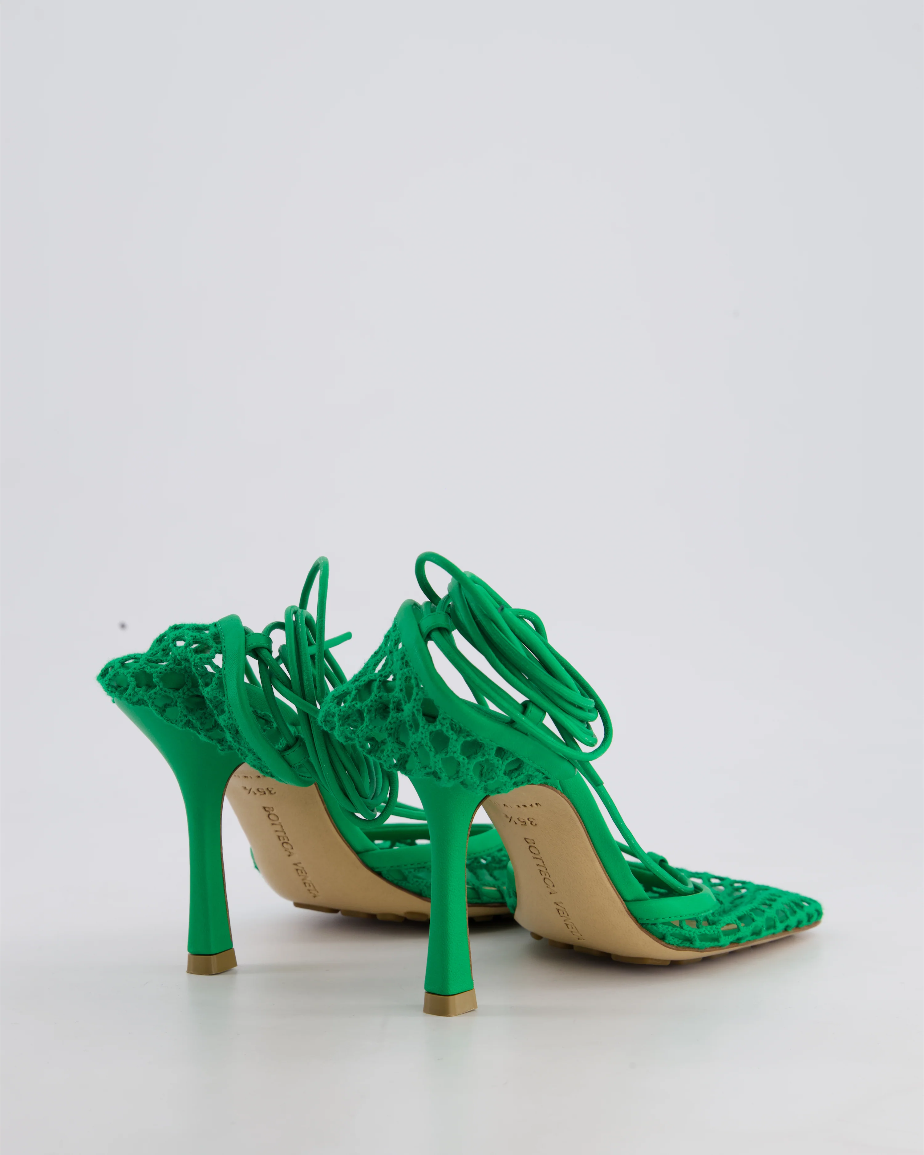 Bottega Veneta Green Wraparound Stretch Web Heels Size EU 35.5 - Image 4