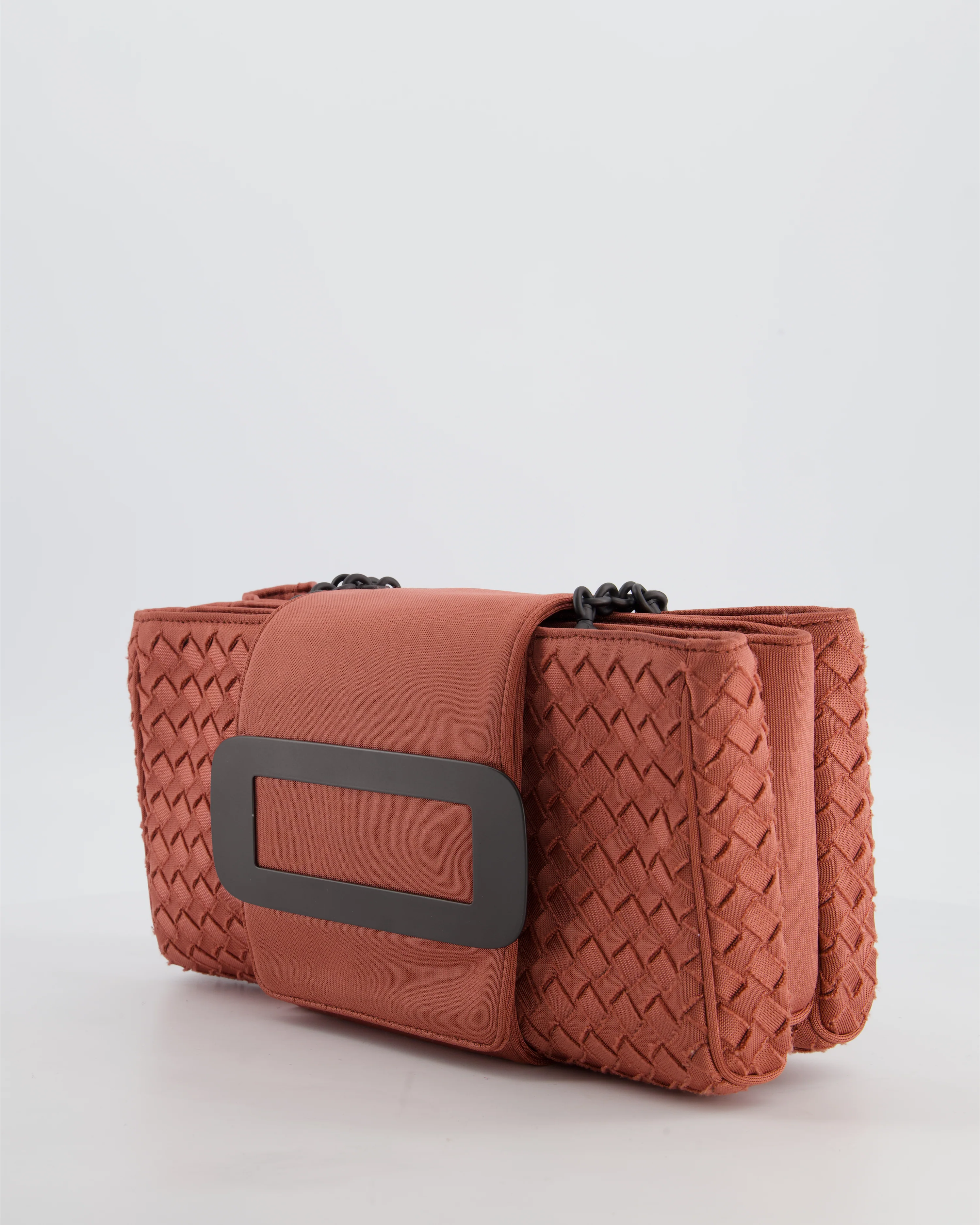 Bottega Veneta Pink Intrecciato Canvas Buckle Flap Bag with Black Hardware - Image 9