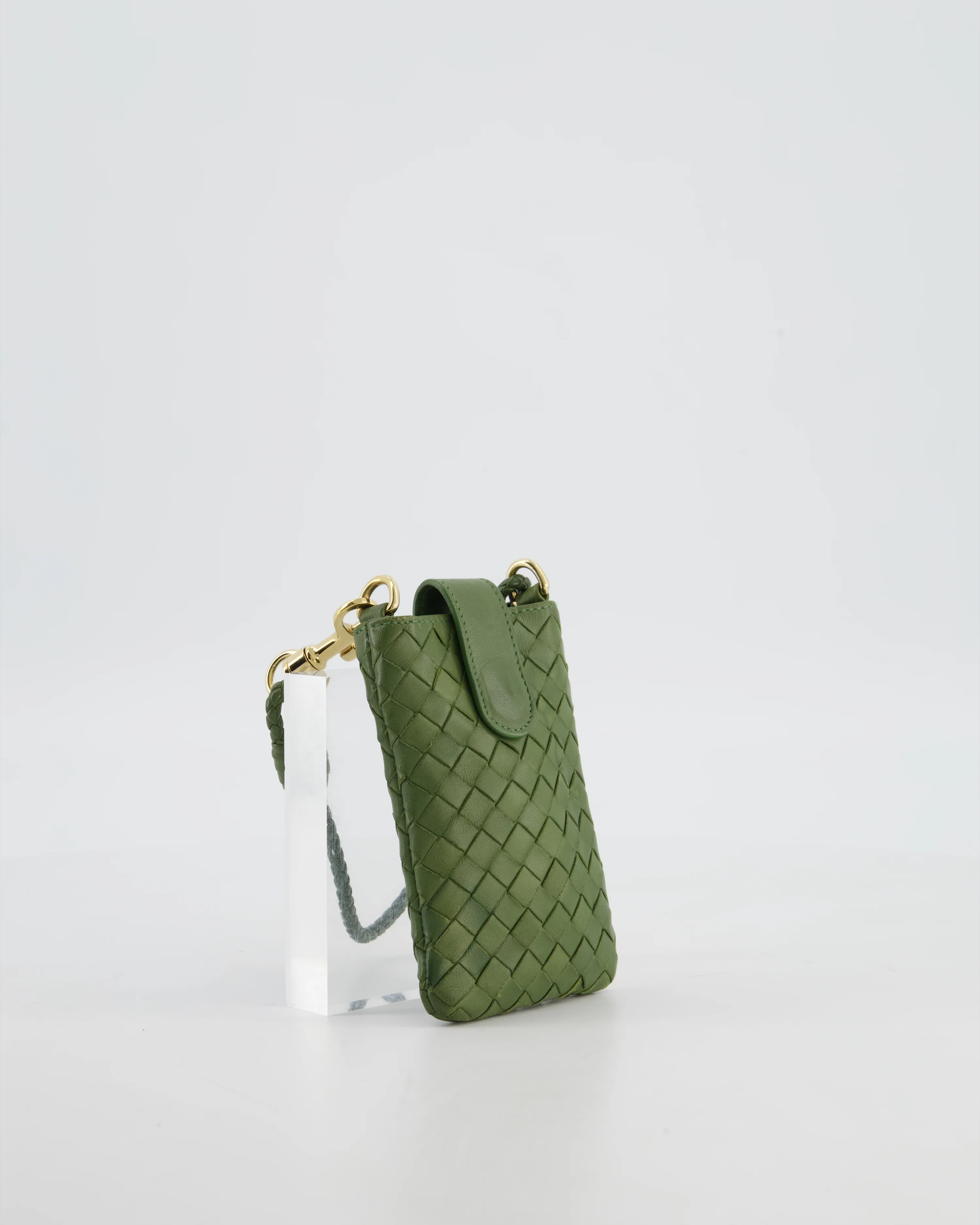 Bottega Veneta Mini Pouch in Khaki Intrecciato Leather with Gold Hardware - Image 11