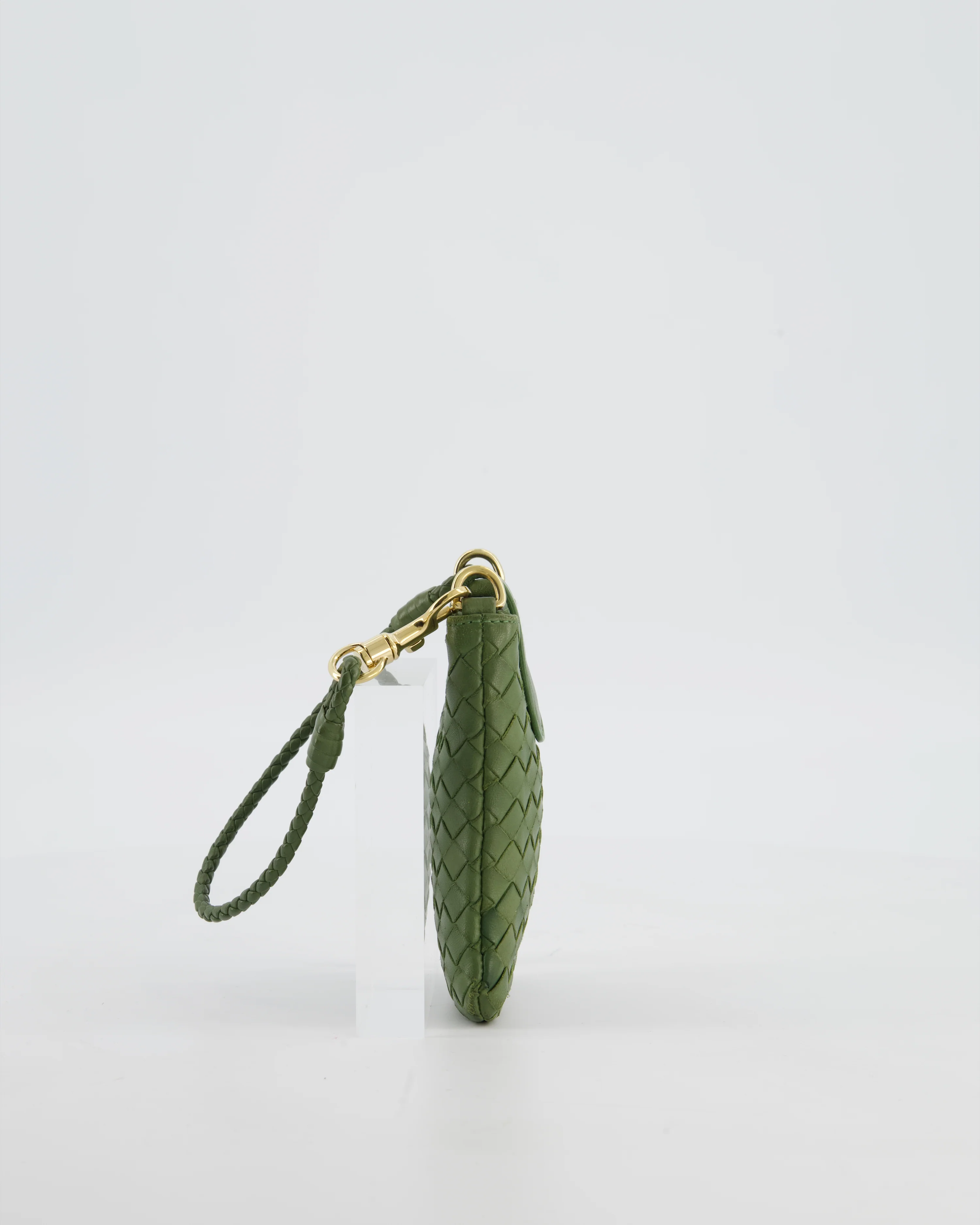 Bottega Veneta Mini Pouch in Khaki Intrecciato Leather with Gold Hardware - Image 12