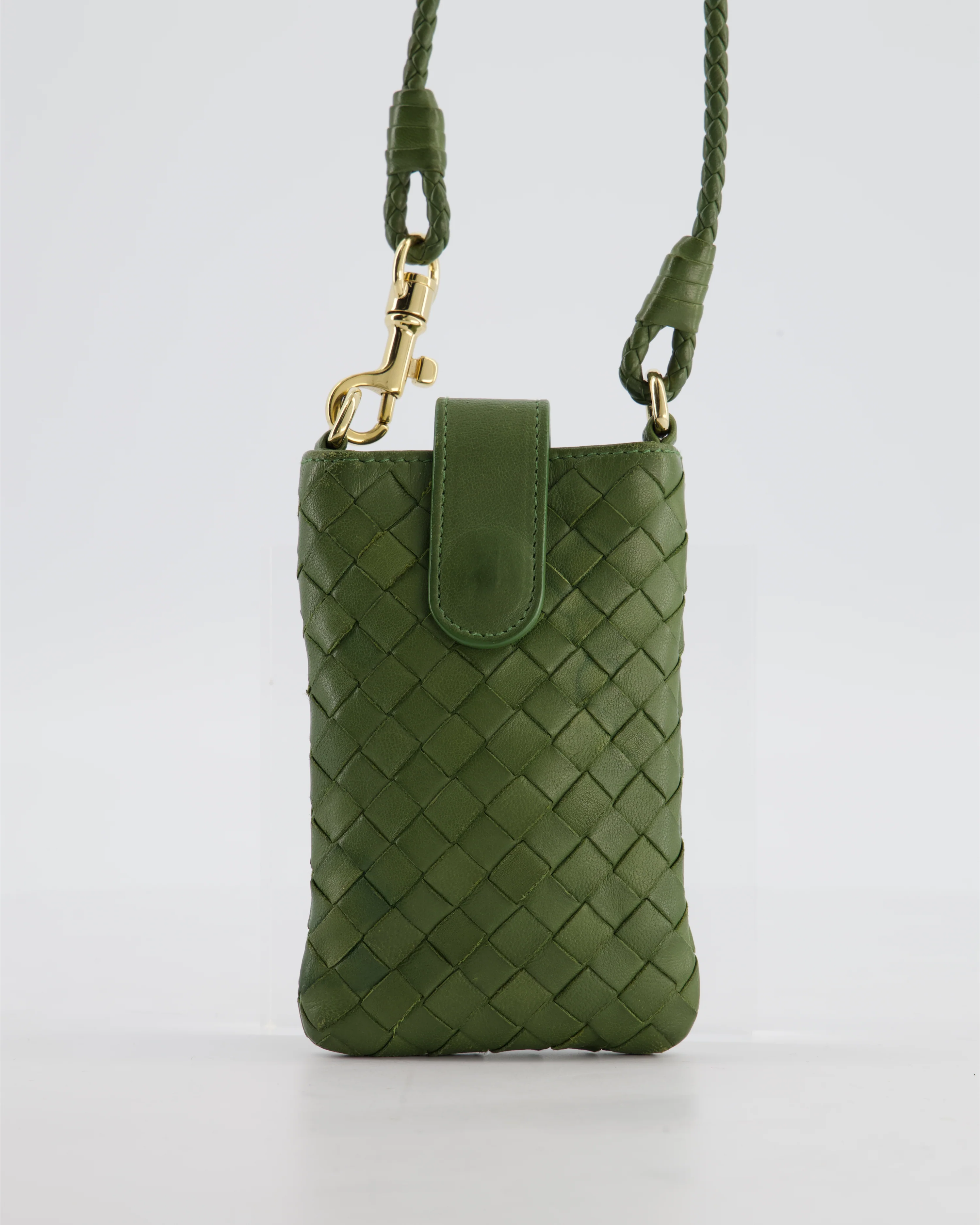Bottega Veneta Mini Pouch in Khaki Intrecciato Leather with Gold Hardware - Image 22