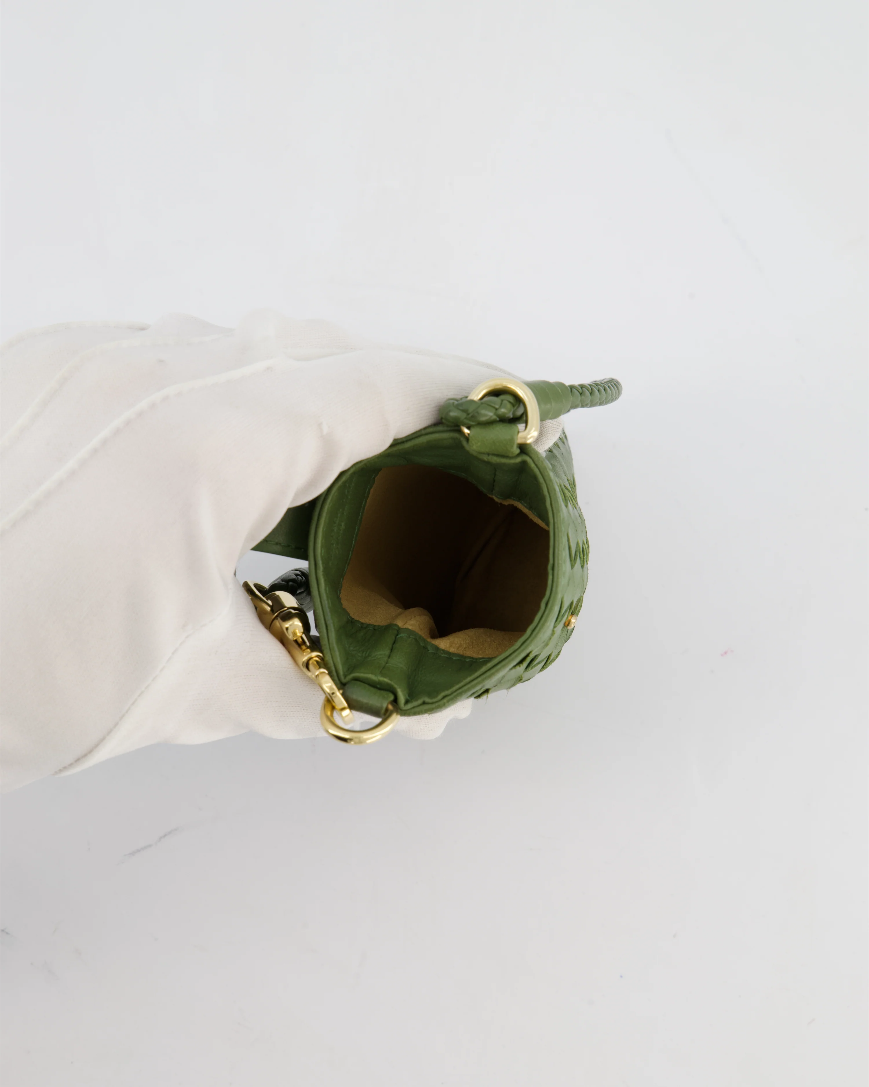 Bottega Veneta Mini Pouch in Khaki Intrecciato Leather with Gold Hardware - Image 24