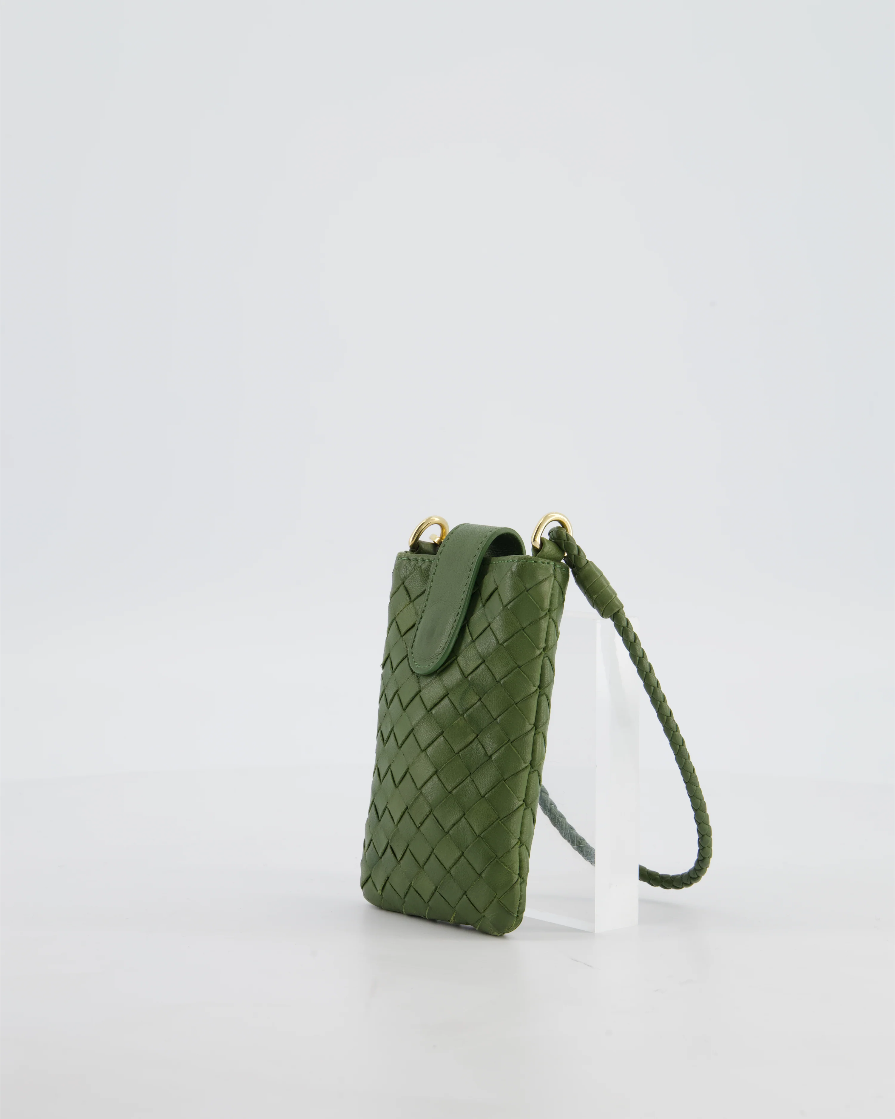 Bottega Veneta Mini Pouch in Khaki Intrecciato Leather with Gold Hardware - Image 9