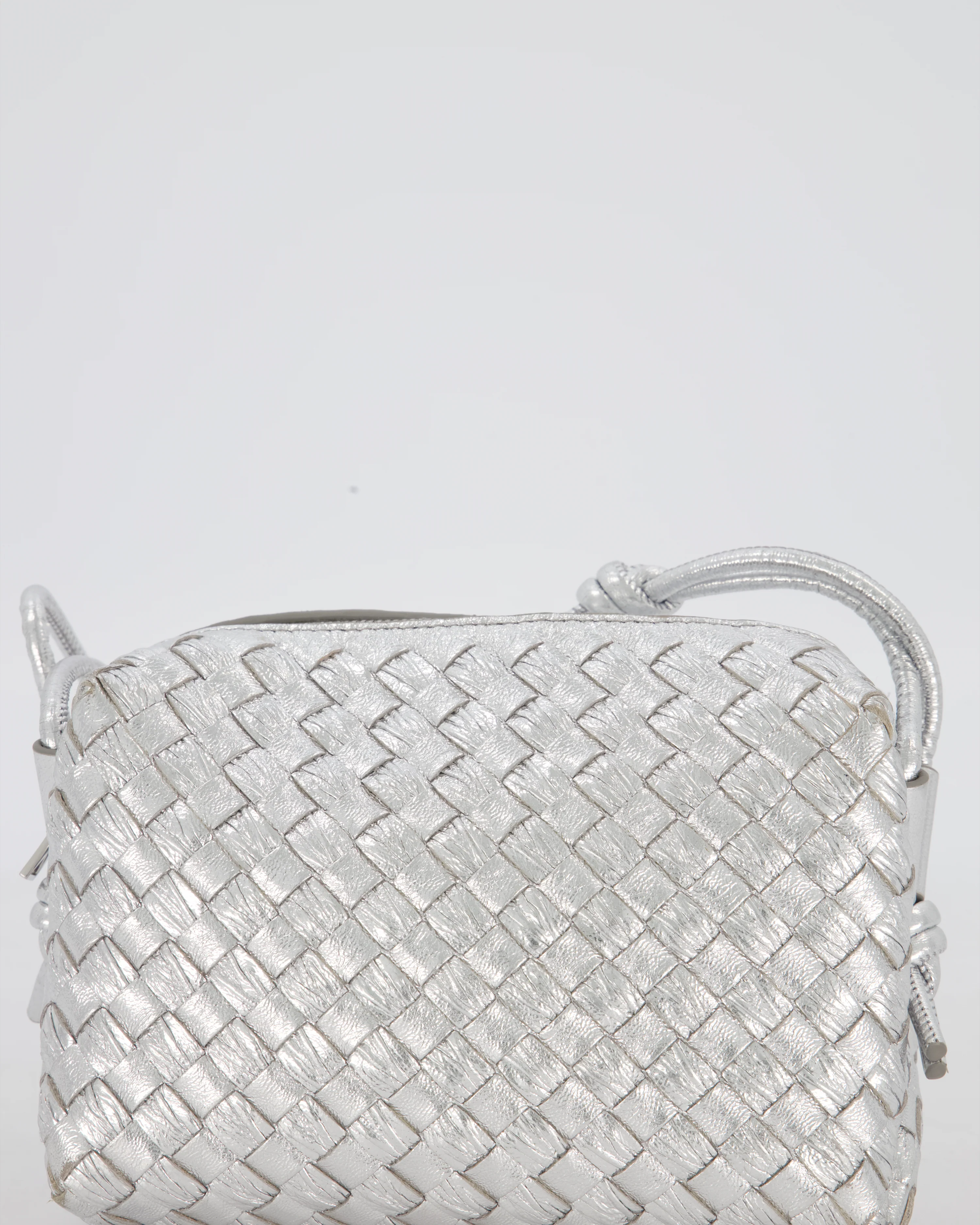 Bottega Veneta Metalic Silver Mini Loop Intrecciato Camera Bag in Lambskin Leather - Image 16