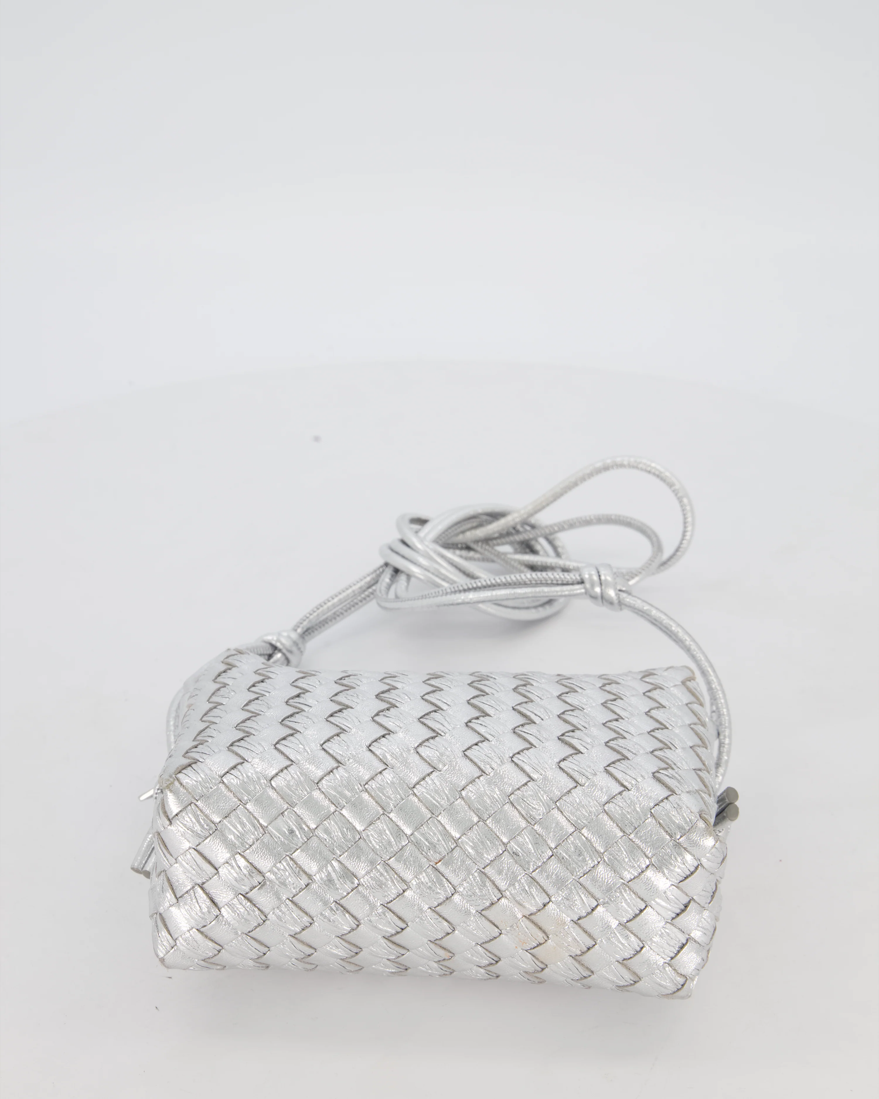 Bottega Veneta Metalic Silver Mini Loop Intrecciato Camera Bag in Lambskin Leather - Image 18