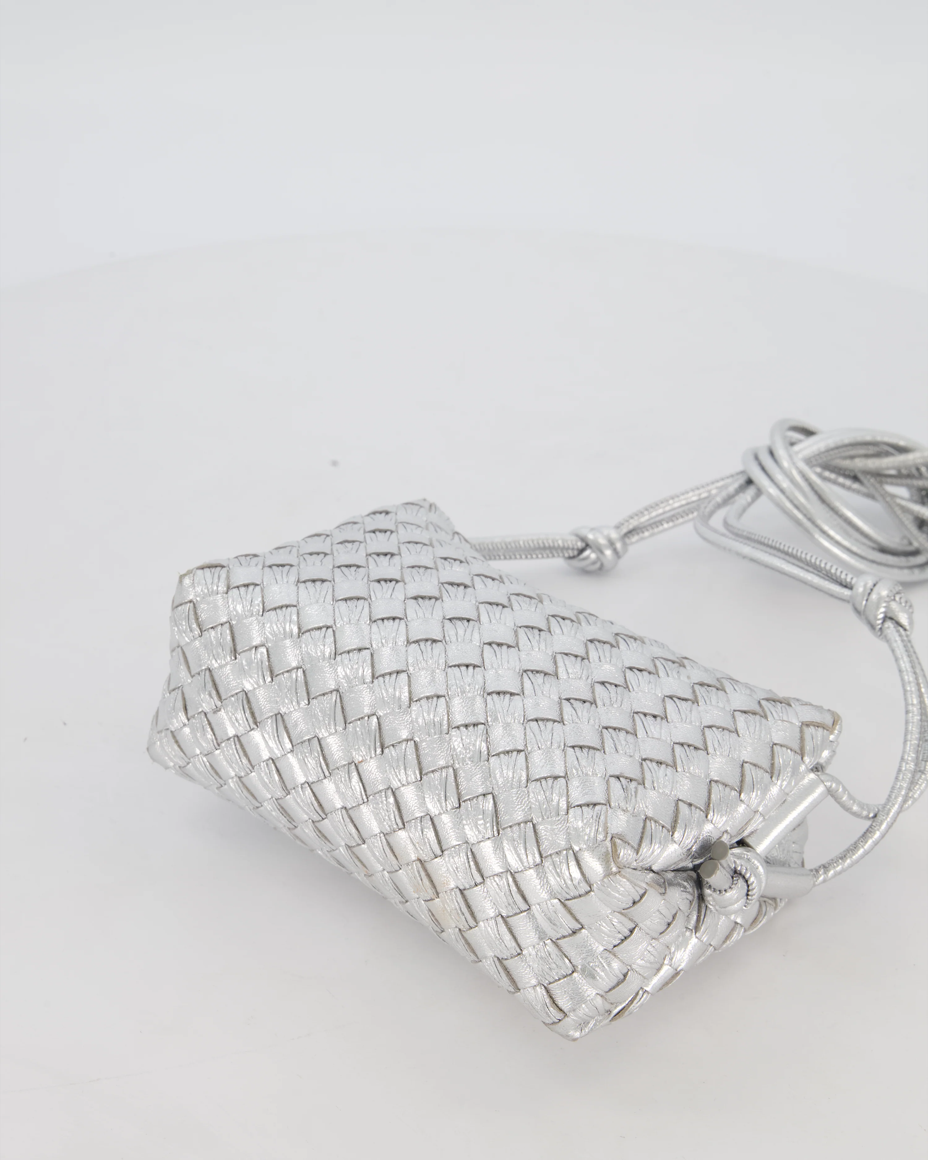 Bottega Veneta Metalic Silver Mini Loop Intrecciato Camera Bag in Lambskin Leather - Image 19