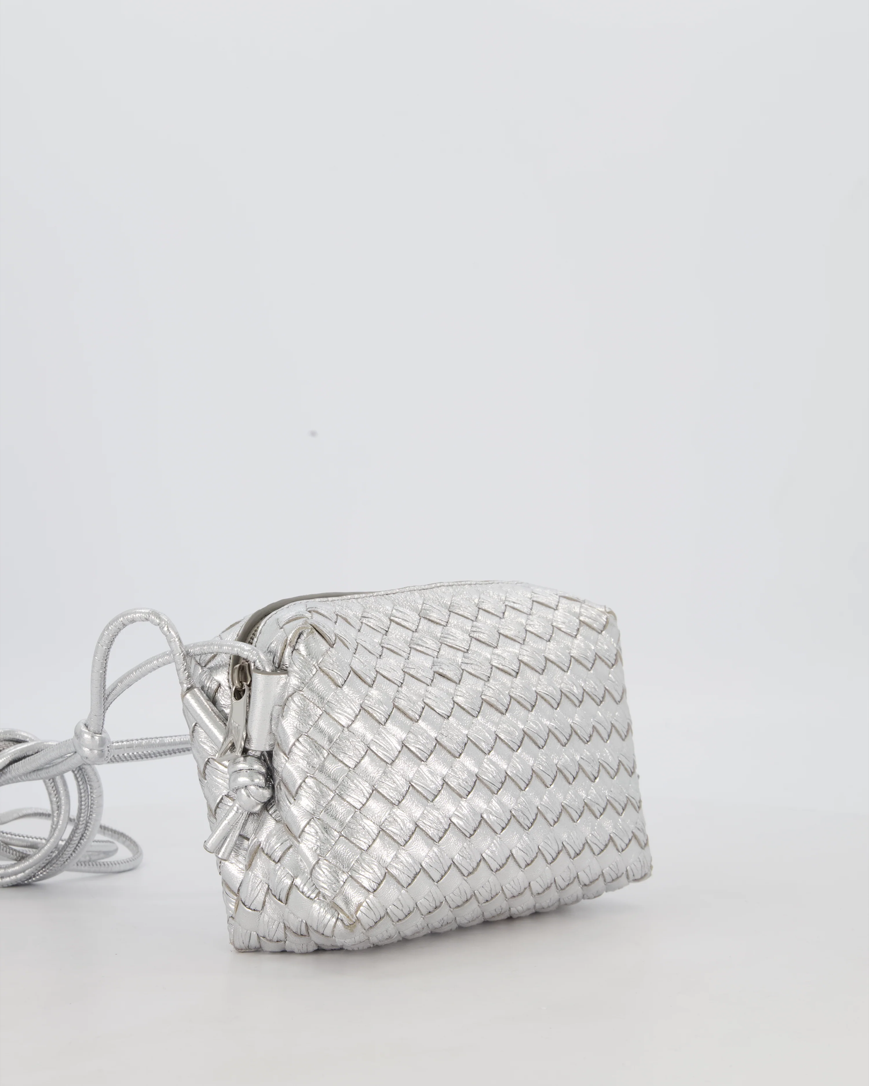 Bottega Veneta Metalic Silver Mini Loop Intrecciato Camera Bag in Lambskin Leather - Image 3