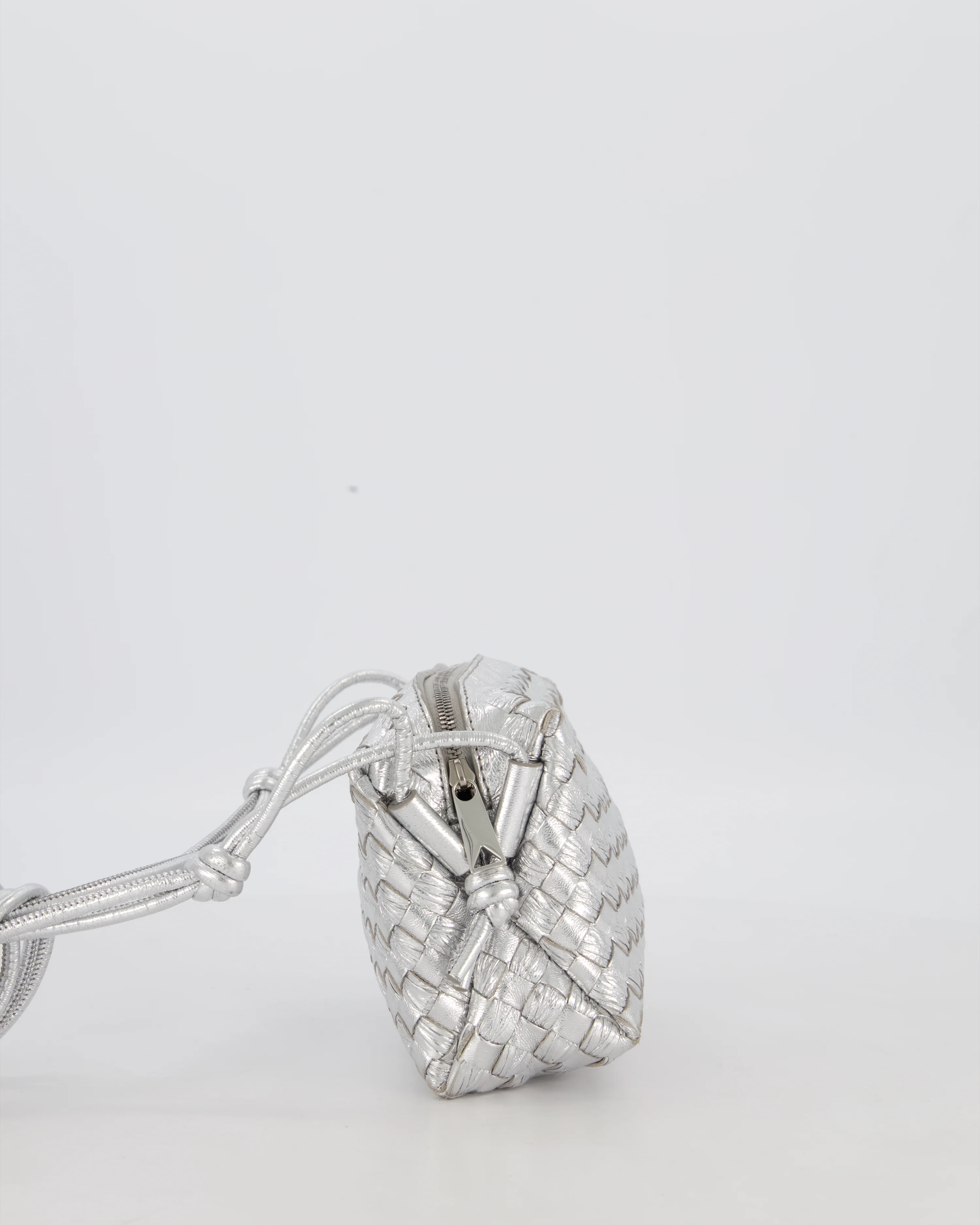 Bottega Veneta Metalic Silver Mini Loop Intrecciato Camera Bag in Lambskin Leather - Image 4