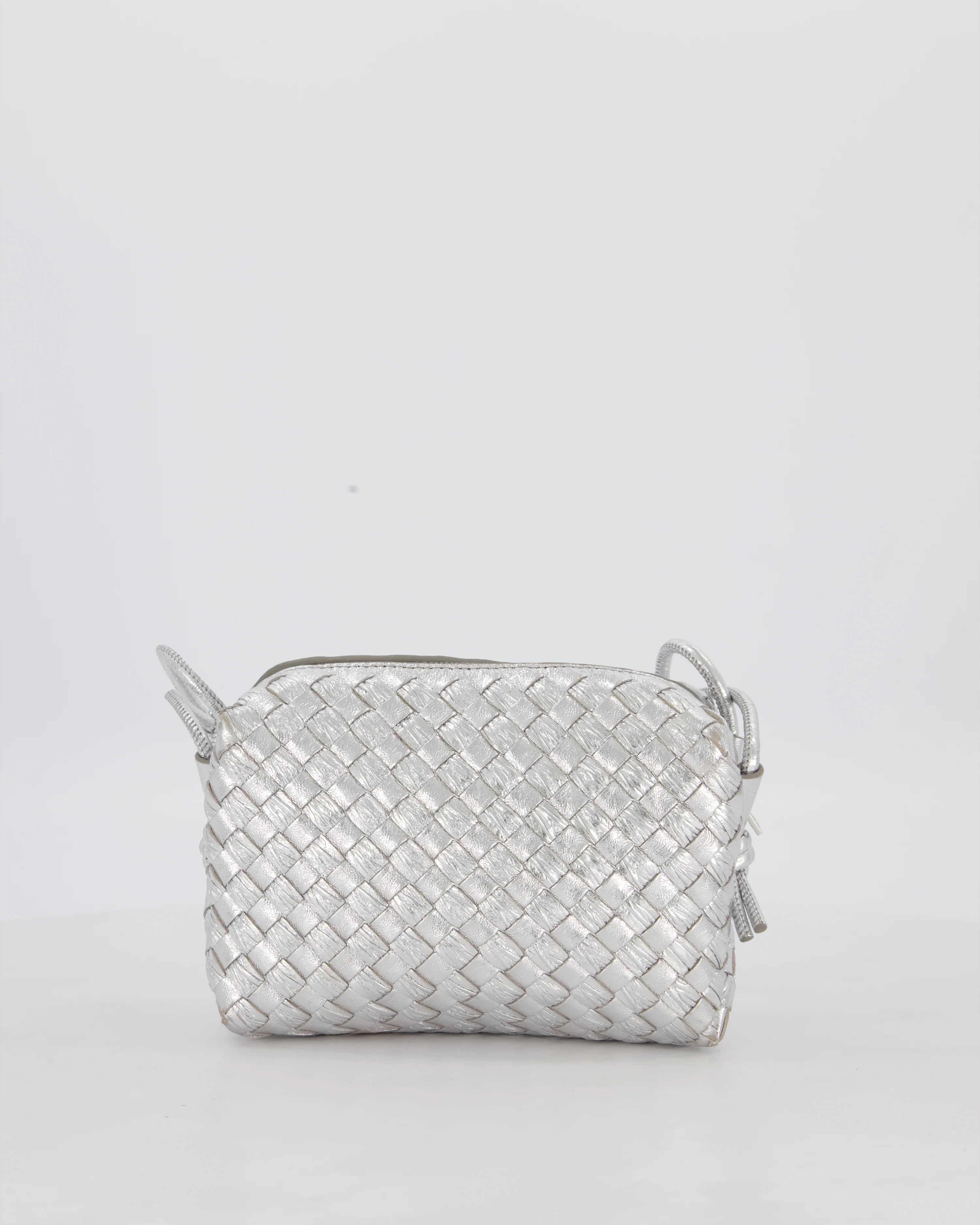 Bottega Veneta Metalic Silver Mini Loop Intrecciato Camera Bag in Lambskin Leather - Image 6