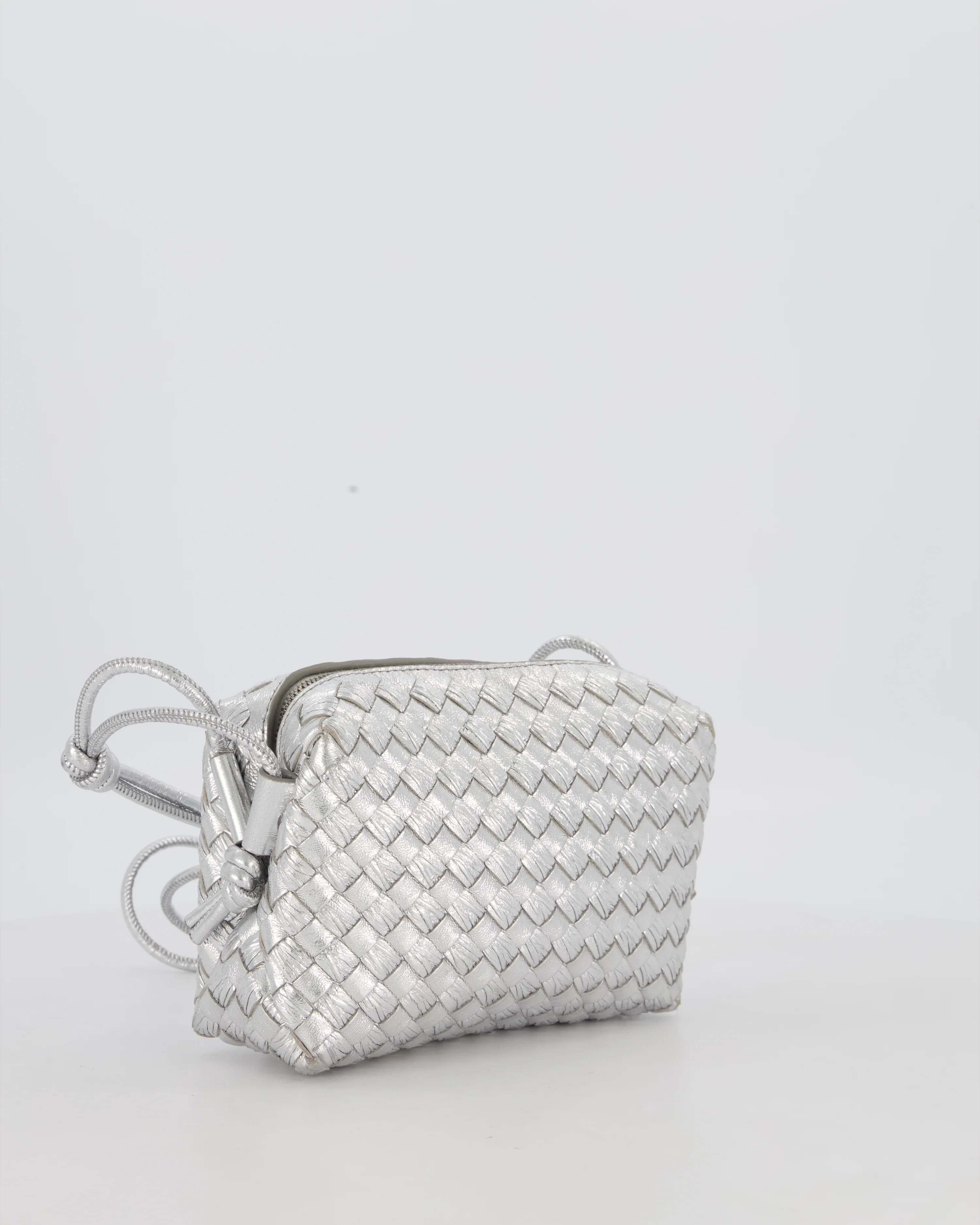 Bottega Veneta Metalic Silver Mini Loop Intrecciato Camera Bag in Lambskin Leather - Image 7