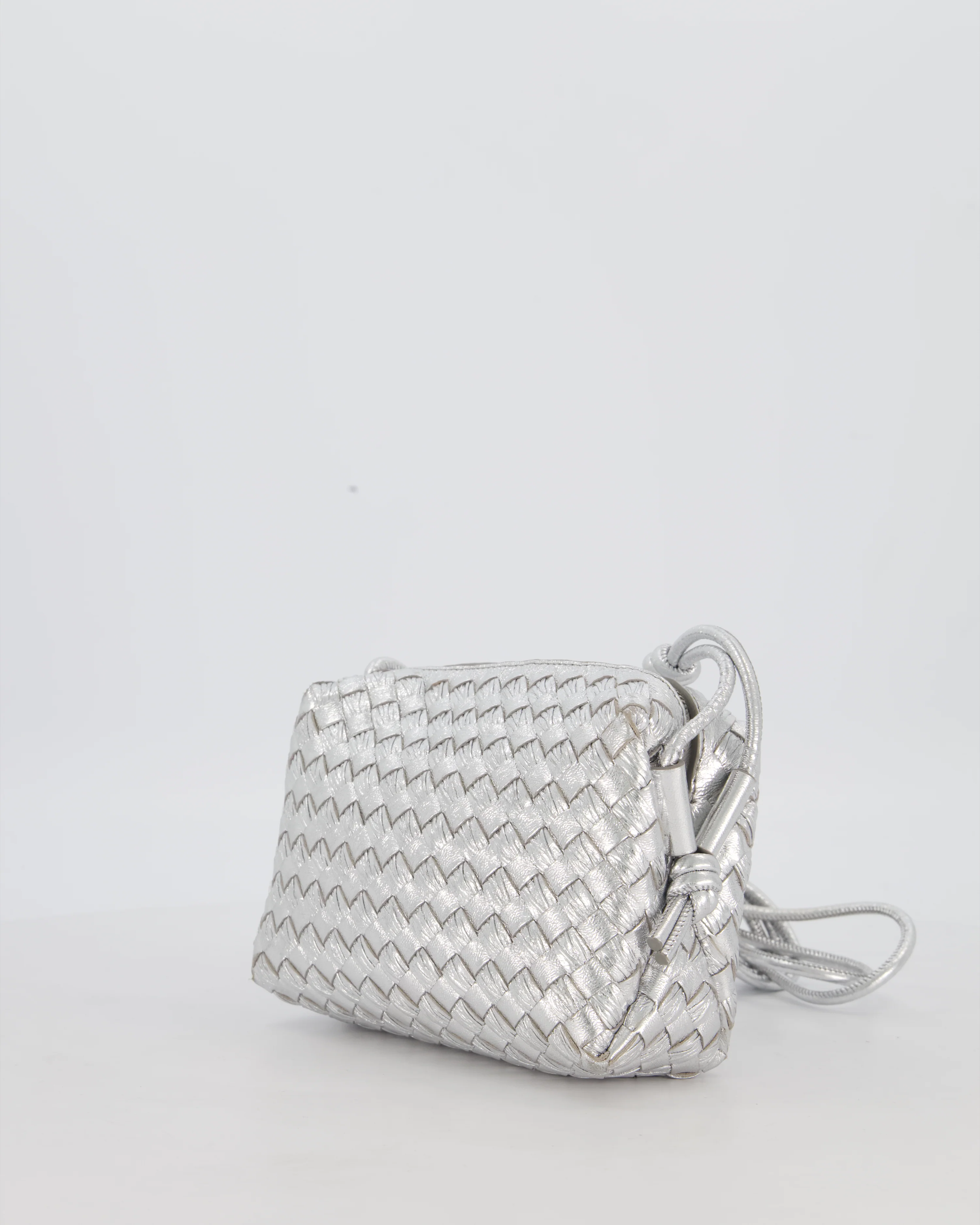 Bottega Veneta Metalic Silver Mini Loop Intrecciato Camera Bag in Lambskin Leather - Image 9