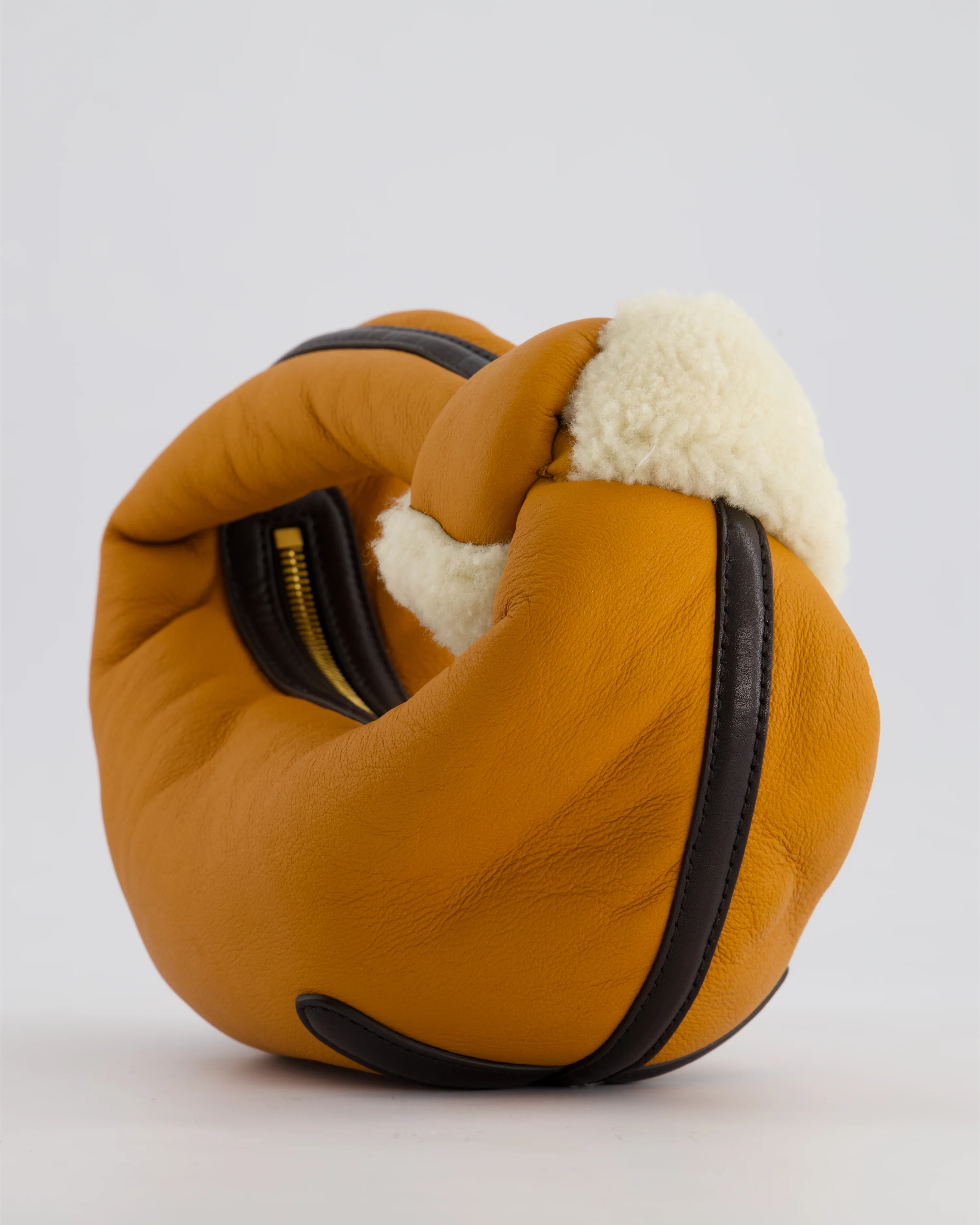 Bottega Veneta Orange & Brown Mini Jodie Bag with Shearling Aviator Detail RRP £2,240 - Image 10