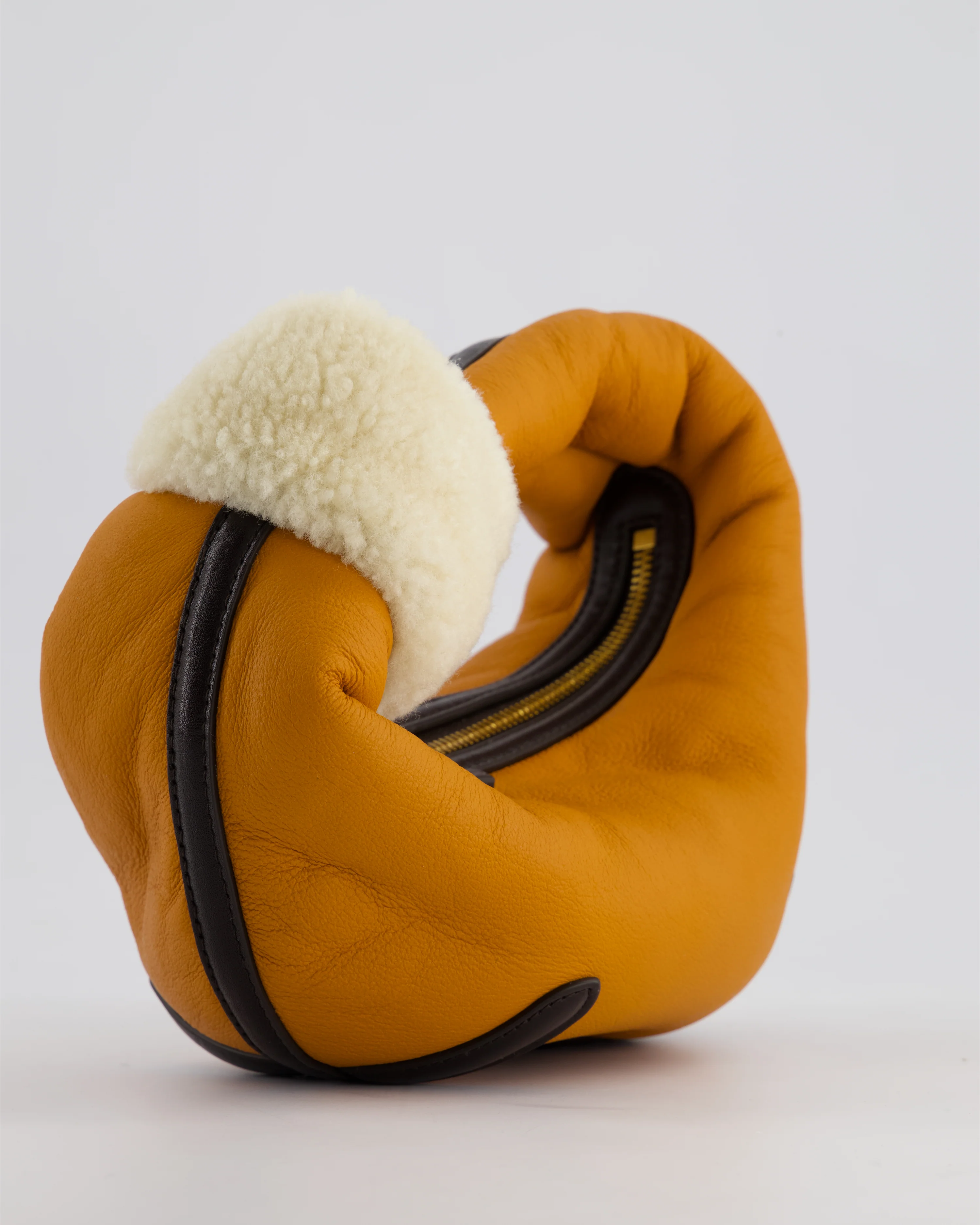 Bottega Veneta Orange & Brown Mini Jodie Bag with Shearling Aviator Detail RRP £2,240 - Image 12