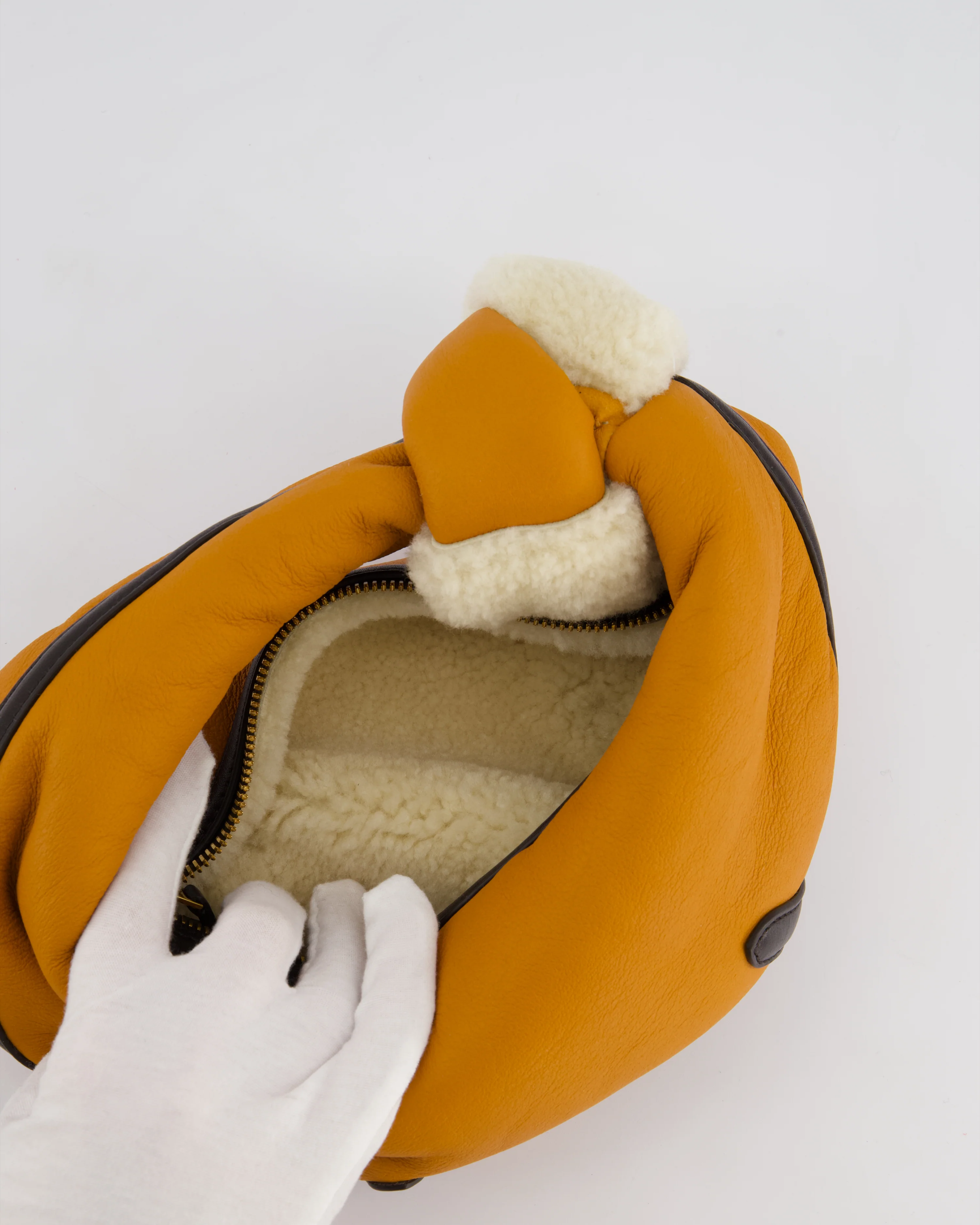 Bottega Veneta Orange & Brown Mini Jodie Bag with Shearling Aviator Detail RRP £2,240 - Image 18