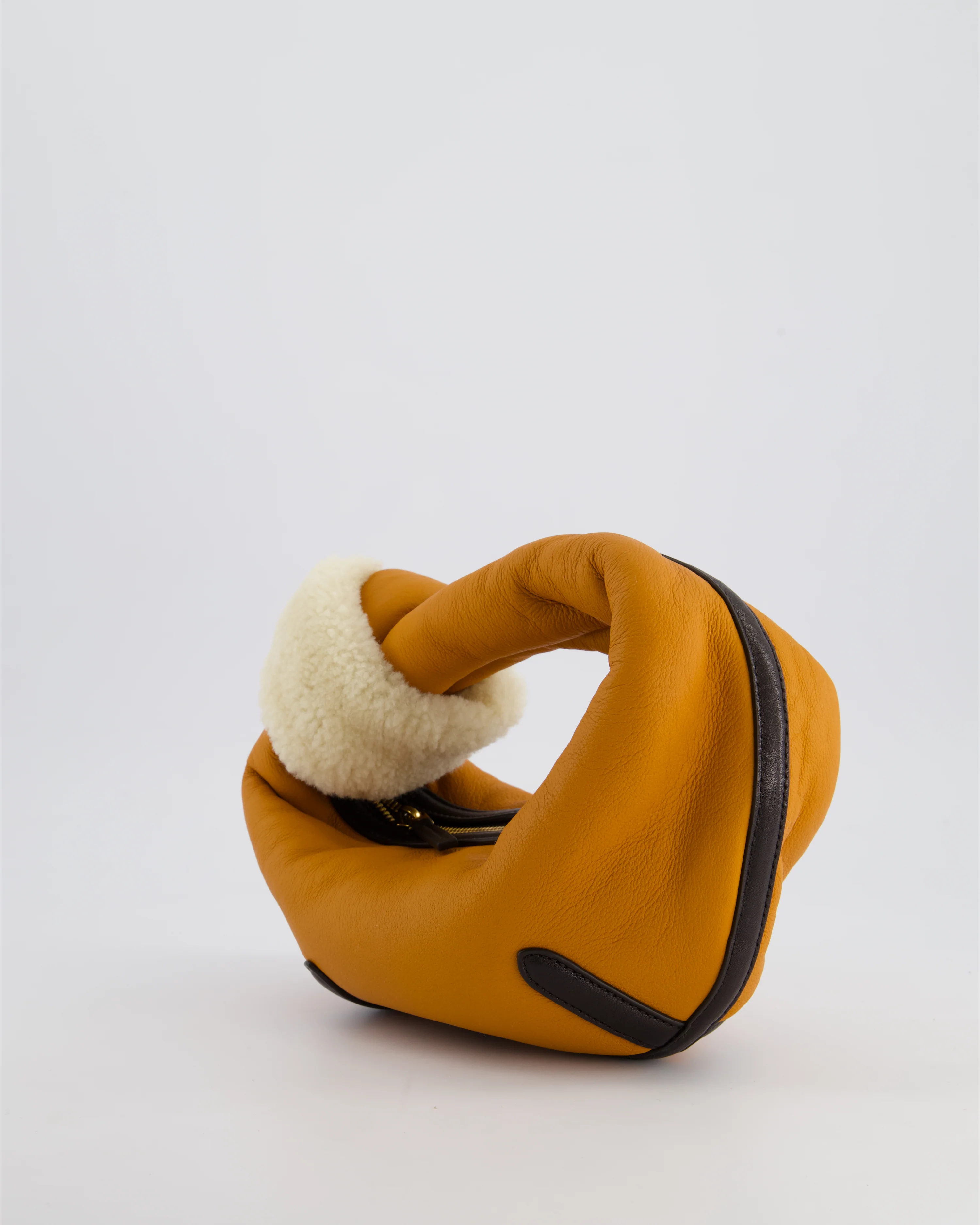 Bottega Veneta Orange & Brown Mini Jodie Bag with Shearling Aviator Detail RRP £2,240 - Image 4