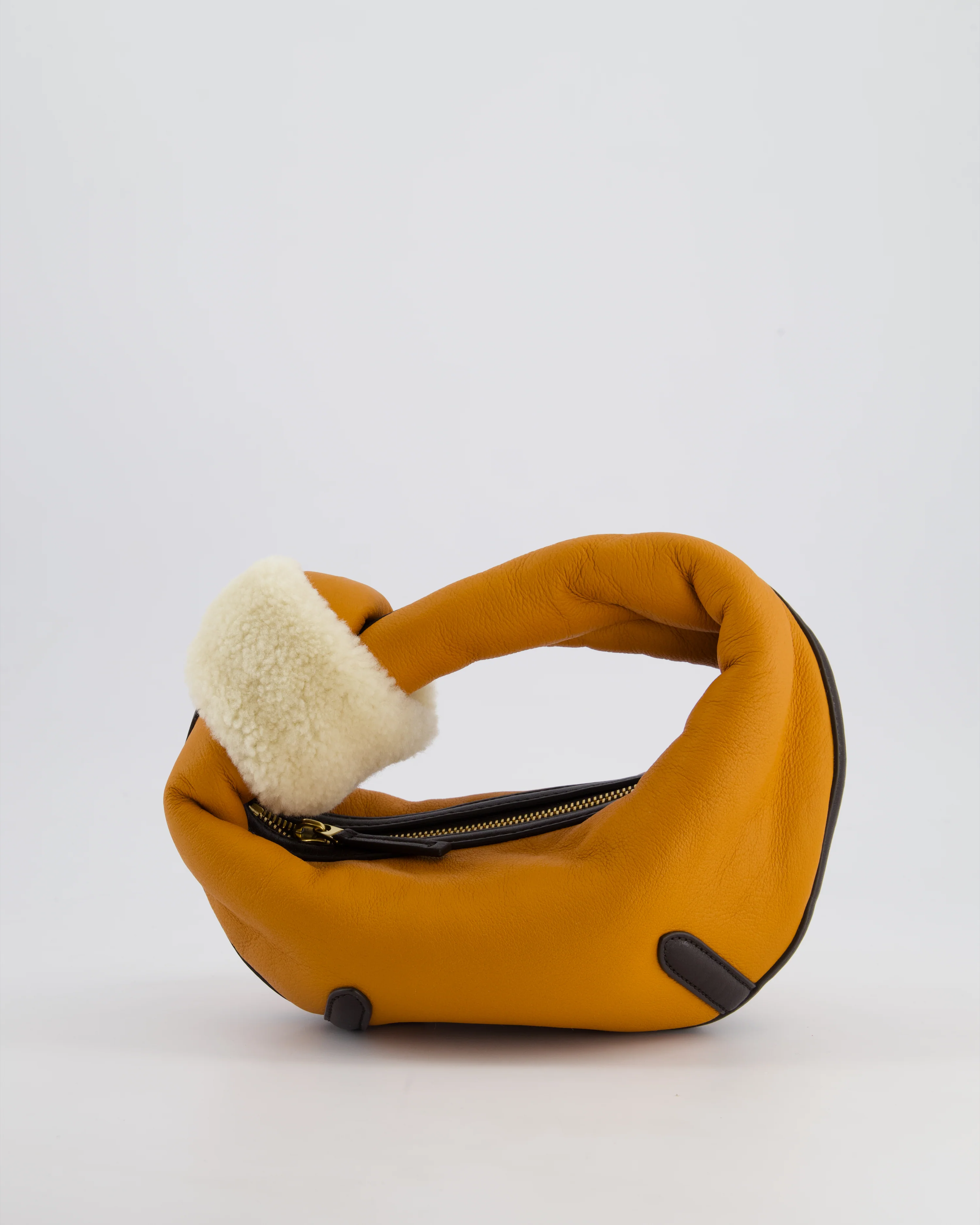 Bottega Veneta Orange & Brown Mini Jodie Bag with Shearling Aviator Detail RRP £2,240 - Image 5