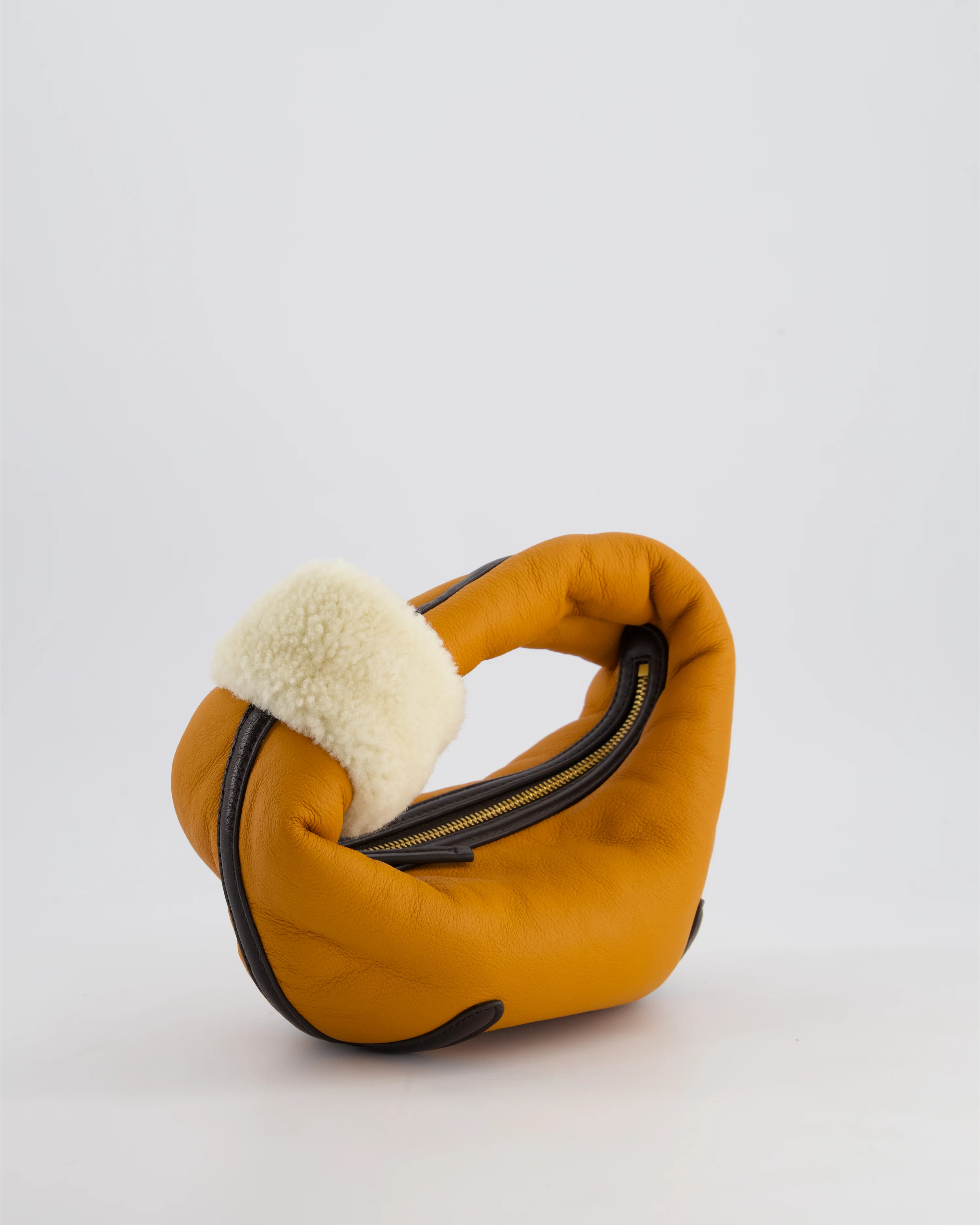 Bottega Veneta Orange & Brown Mini Jodie Bag with Shearling Aviator Detail RRP £2,240 - Image 6