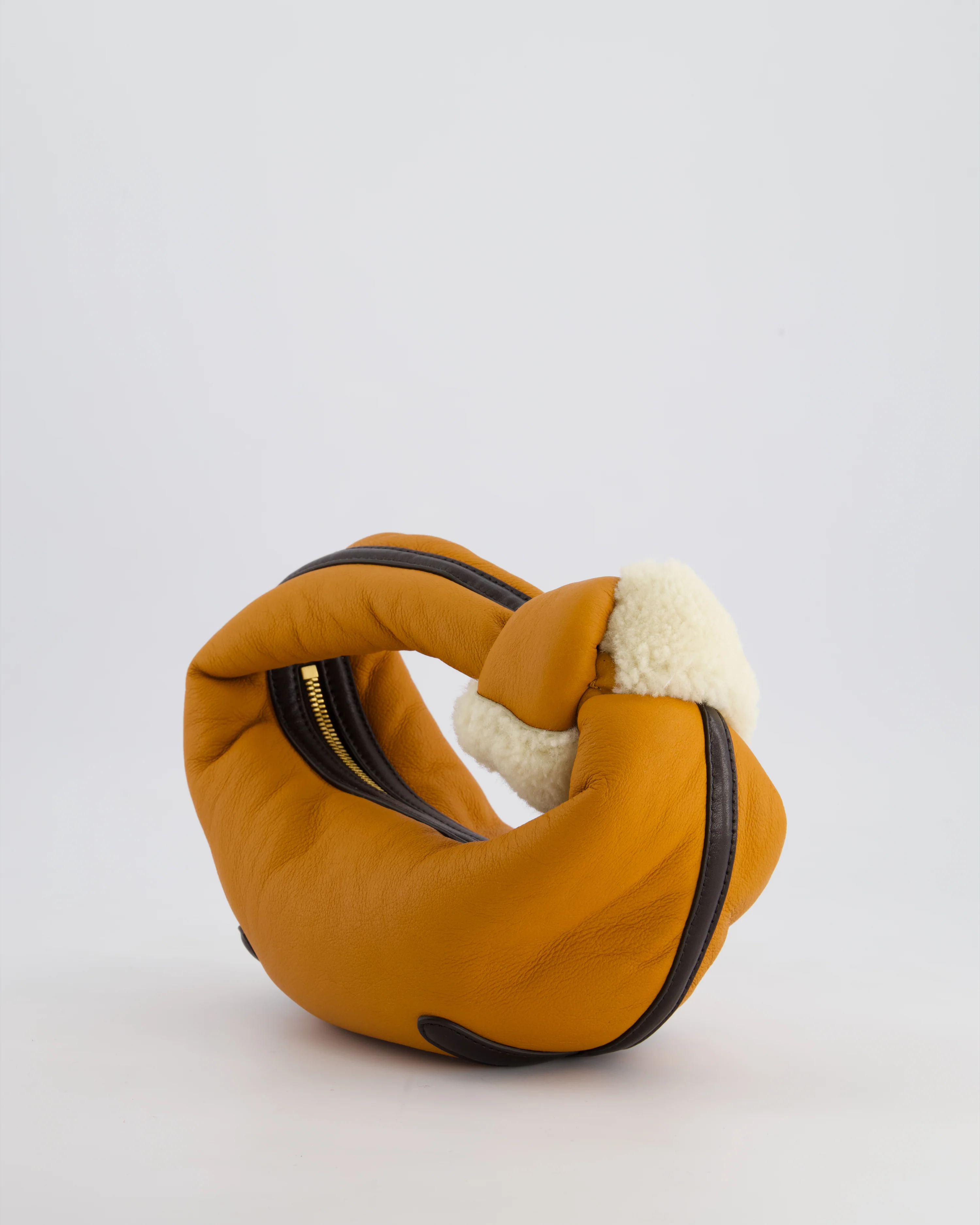 Bottega Veneta Orange & Brown Mini Jodie Bag with Shearling Aviator Detail RRP £2,240 - Image 8
