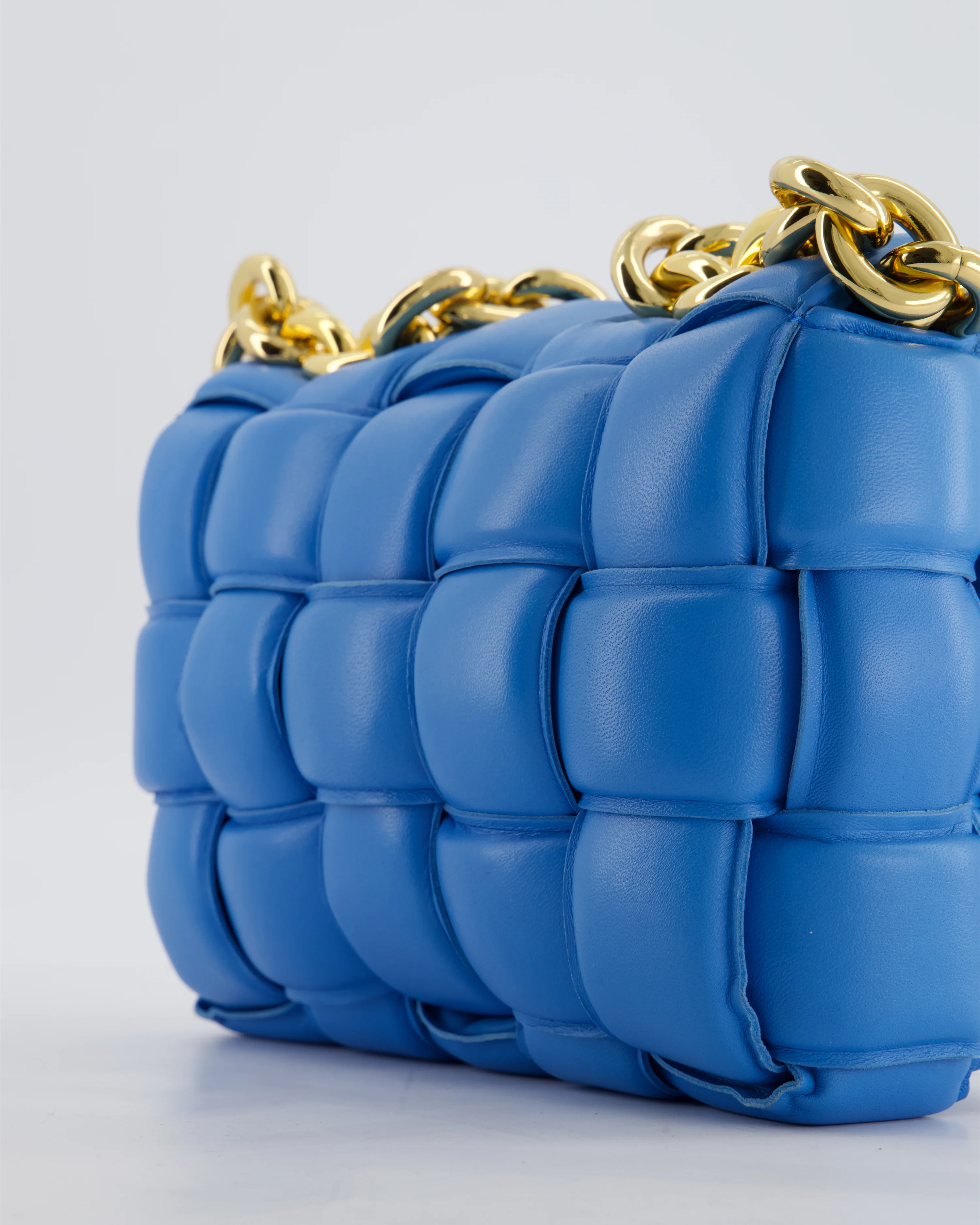 Bottega Veneta Padded Chain Cassette Bag in Sky Blue Nappa Leather with Gold Hardware - Image 12