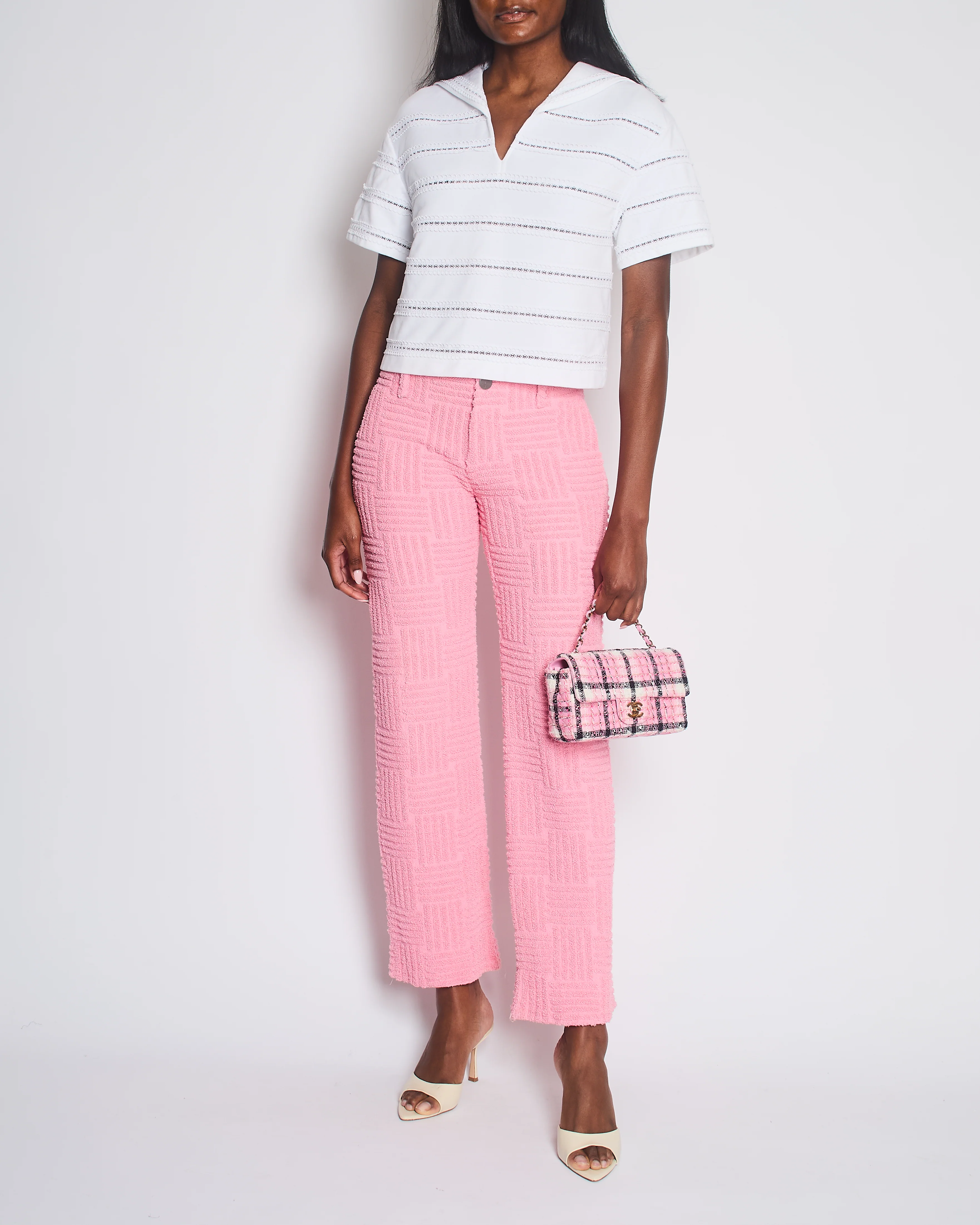 Bottega Veneta Pink Wide Leg Intreccio Trousers Size IT 36 (UK 4)