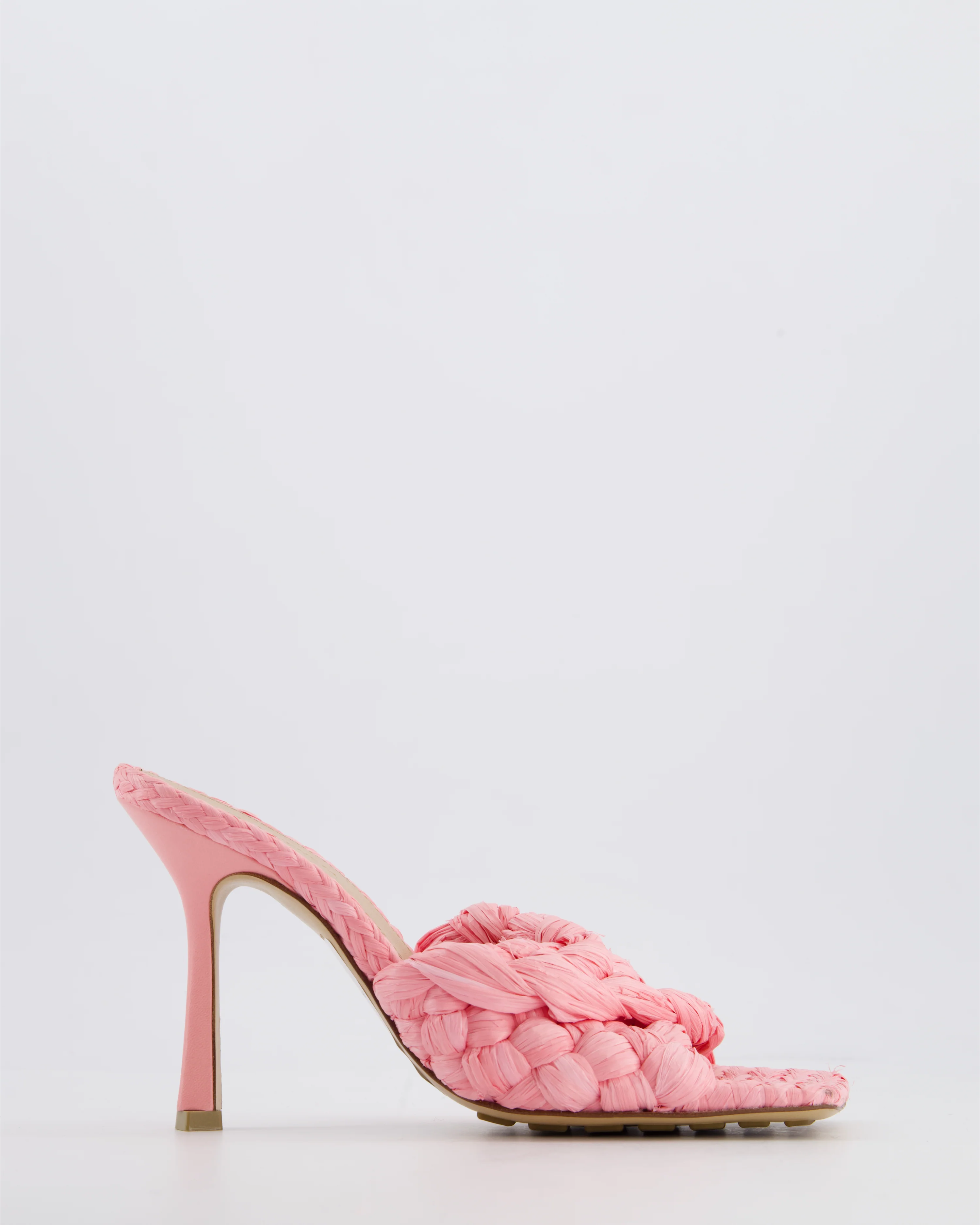 Bottega Veneta Pink Woven Raffia Stretch Slide Mules Size EU 37