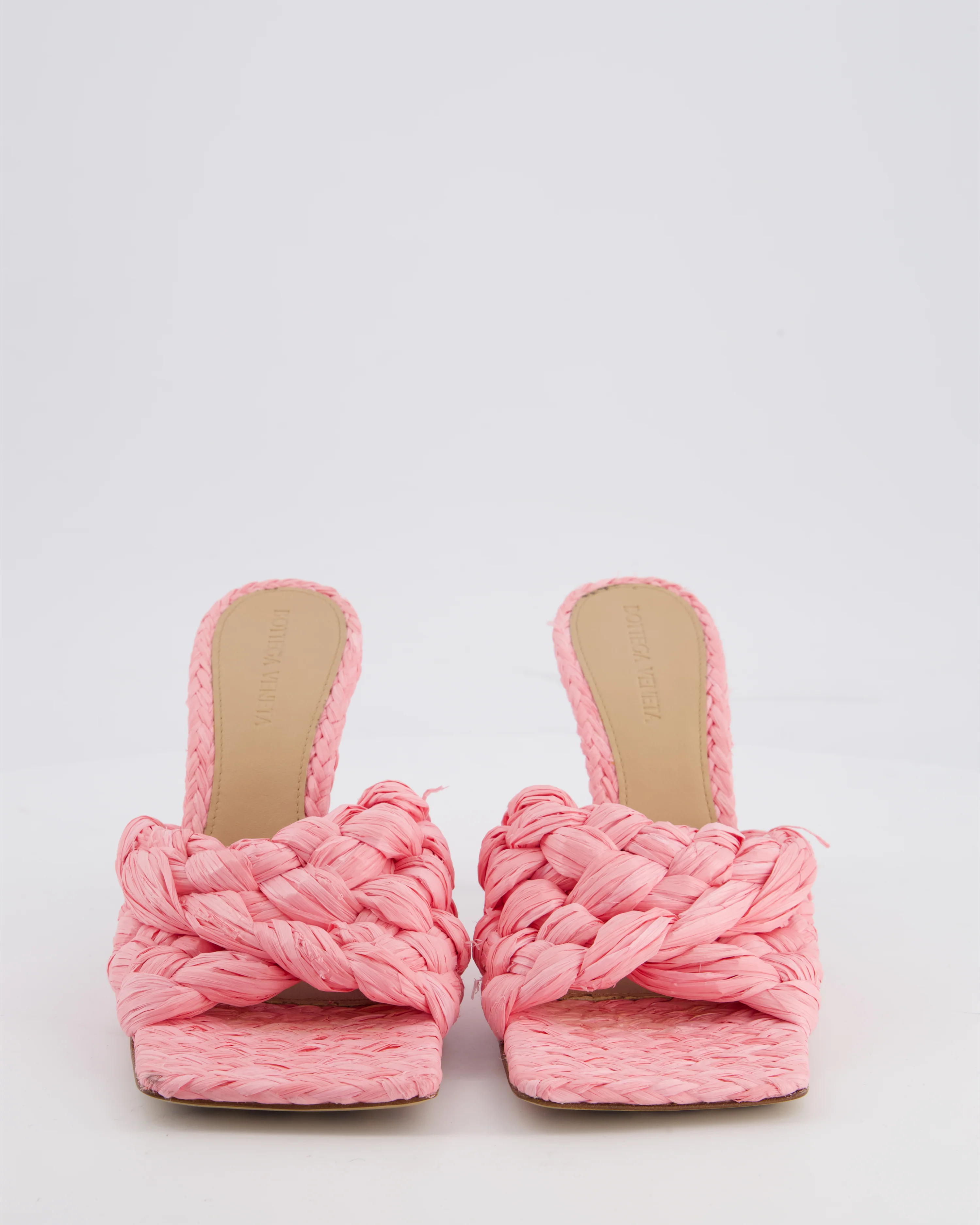 Bottega Veneta Pink Woven Raffia Stretch Slide Mules Size EU 37 - Image 4