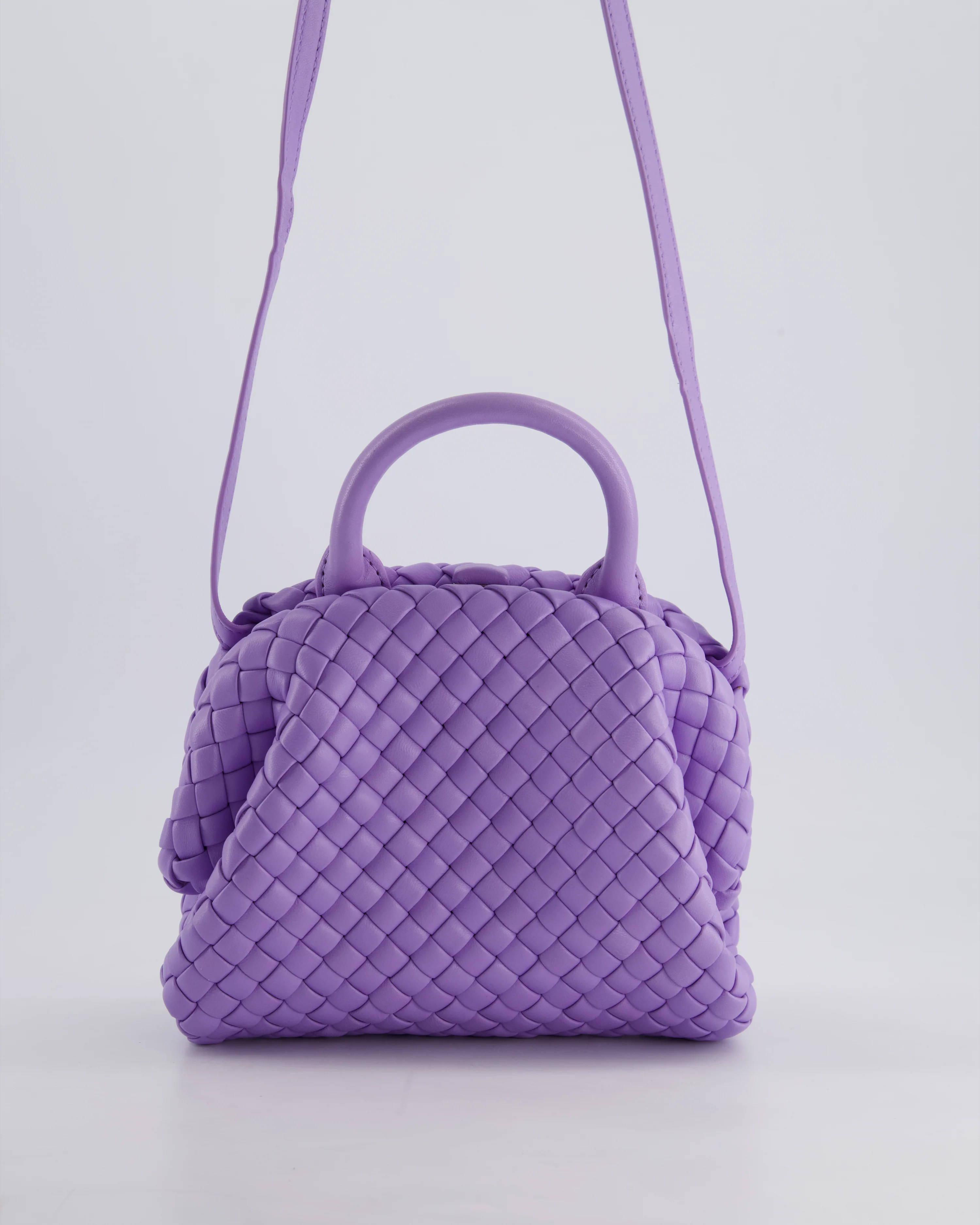 Bottega Veneta Pastel Purple Intrecciato Leather Top Handle Bag with Strap - Image 3