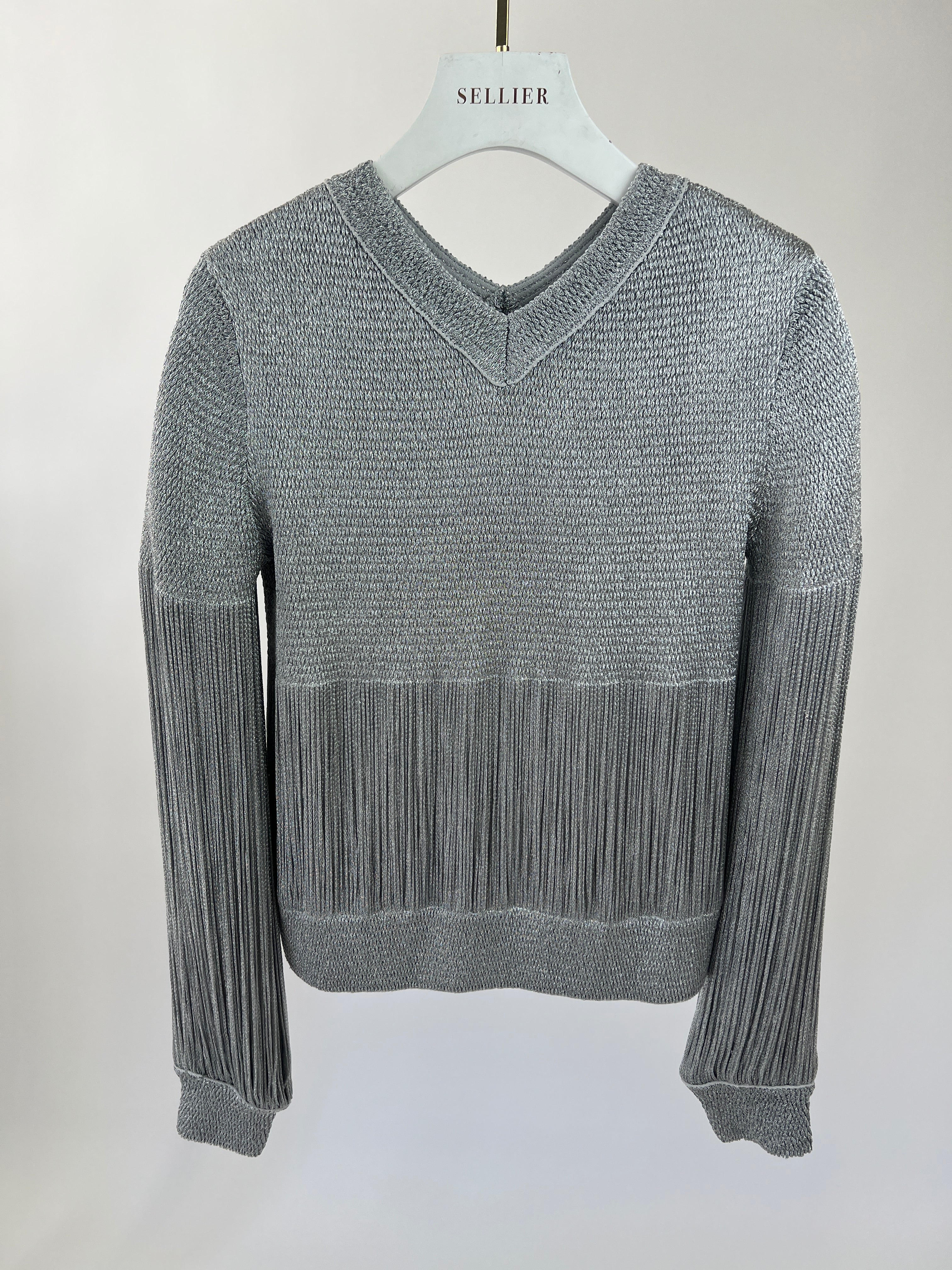 Bottega Veneta Silver Metallic Jumper with Fringe Details Size S (UK 8) RRP £1210 - Image 12