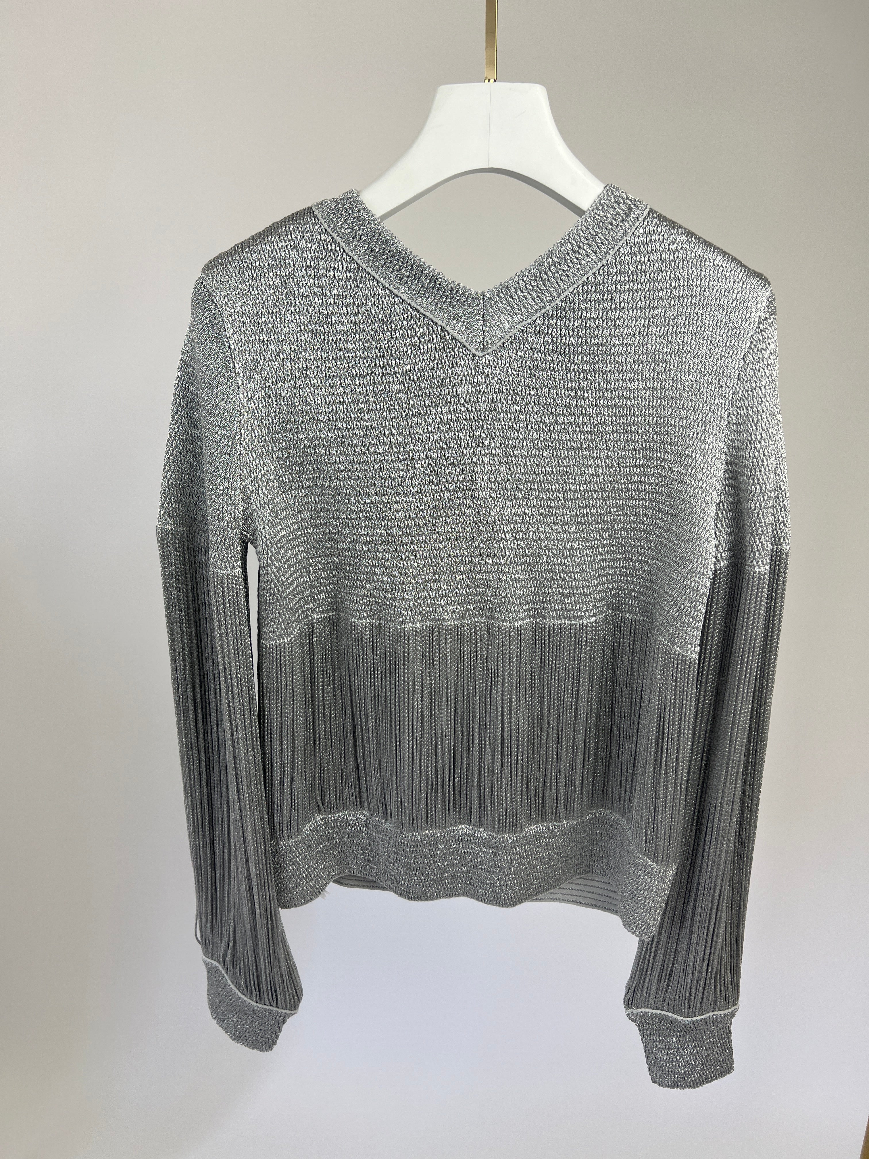 Bottega Veneta Silver Metallic Jumper with Fringe Details Size S (UK 8) RRP £1210 - Image 13