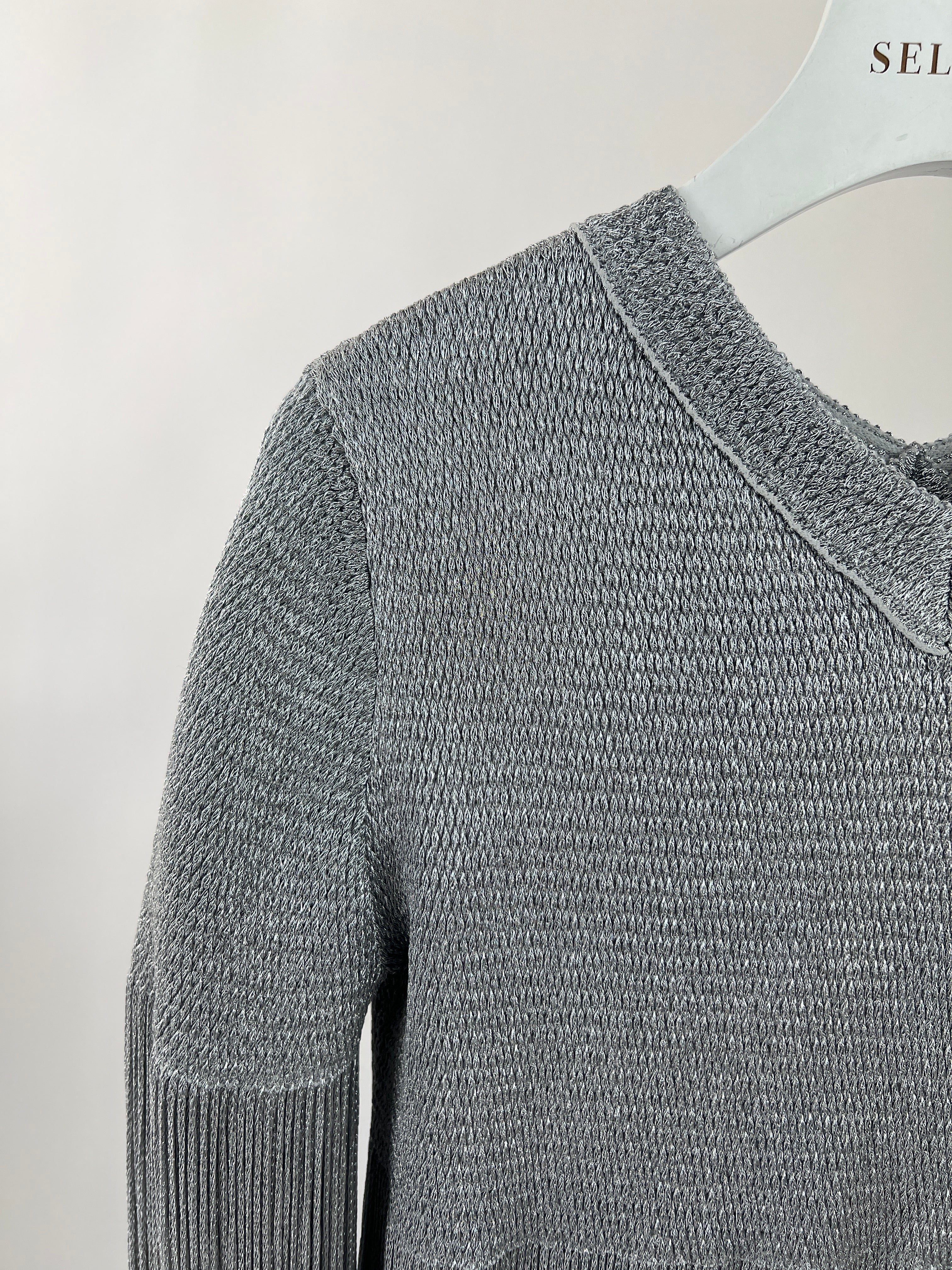 Bottega Veneta Silver Metallic Jumper with Fringe Details Size S (UK 8) RRP £1210 - Image 14