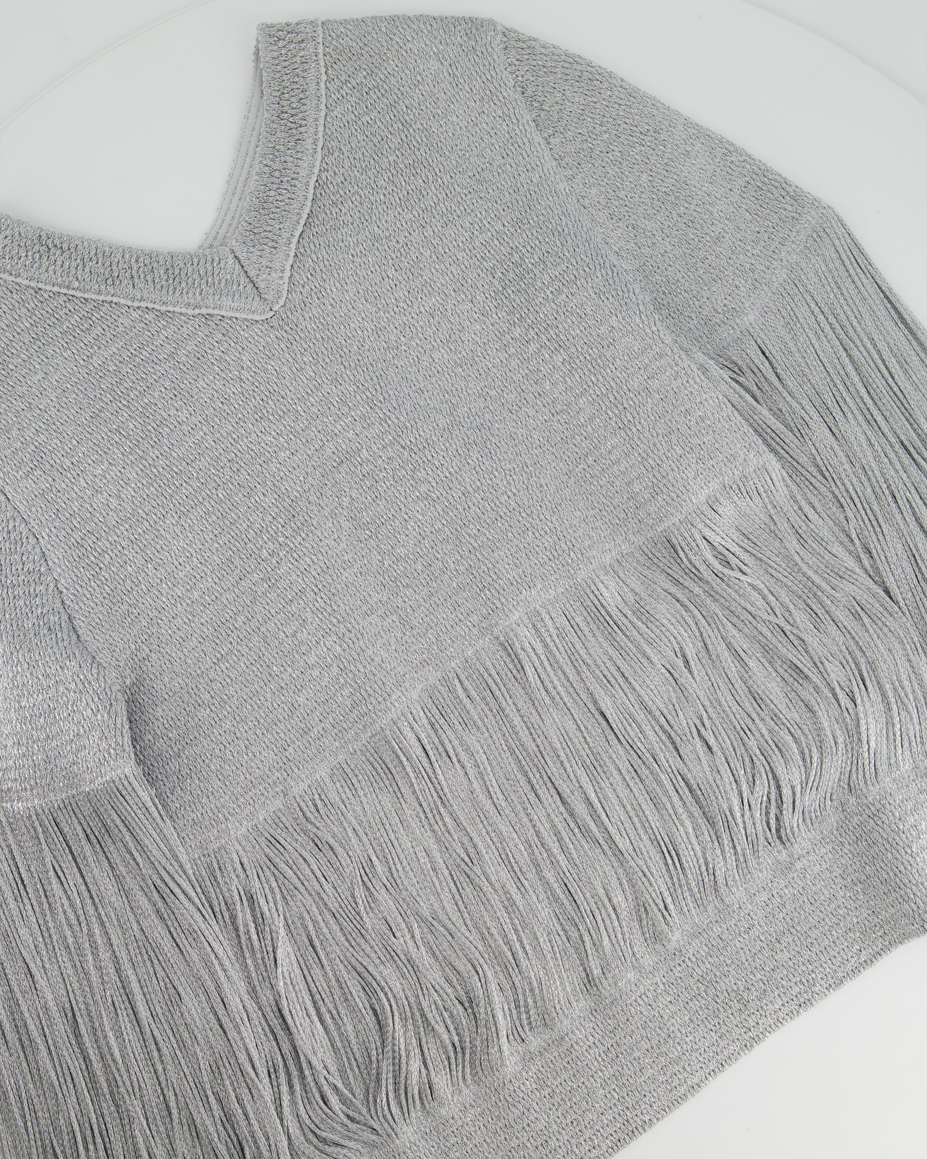 Bottega Veneta Silver Metallic Jumper with Fringe Details Size S (UK 8) RRP £1210 - Image 9