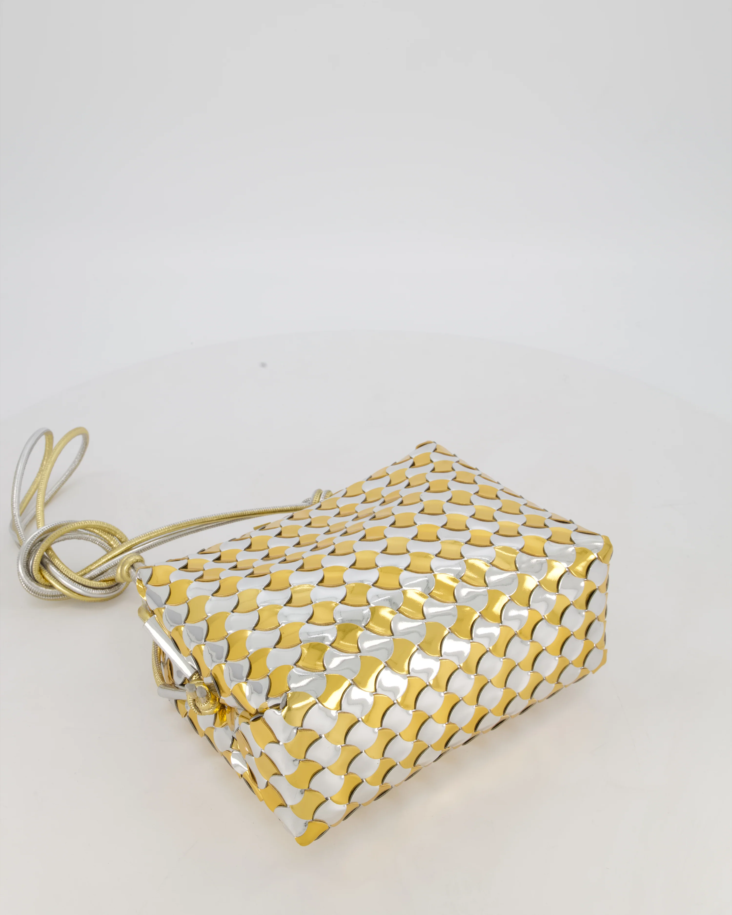 Bottega Veneta Silver & Gold Metallic Medium Loop Intrecciato Camera Bag in Patent Leather with Gold Hardware - Image 17