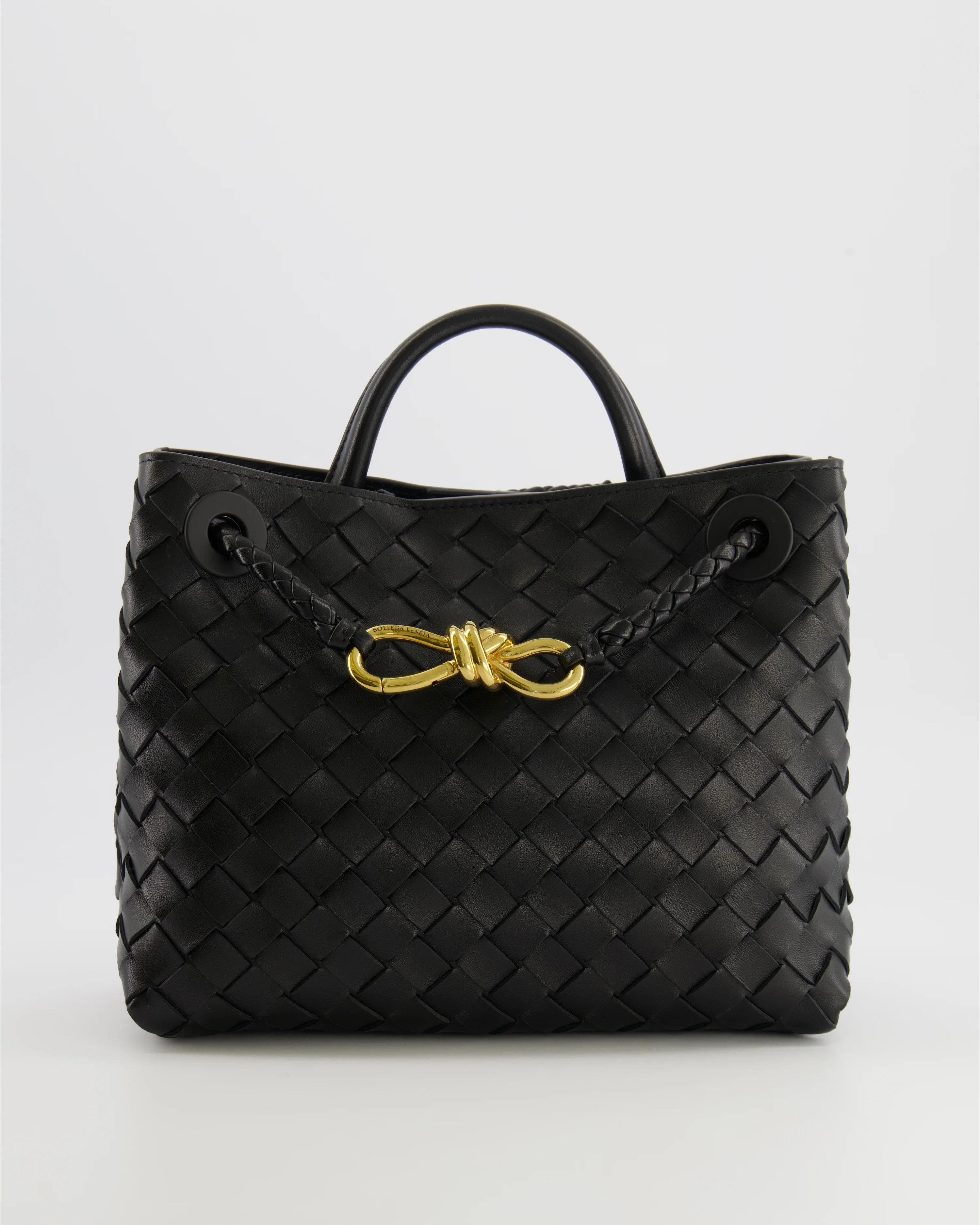 Bottega Veneta Small Andiamo Bag in Black Intrecciato Leather with Gold Hardware RRP £3,460