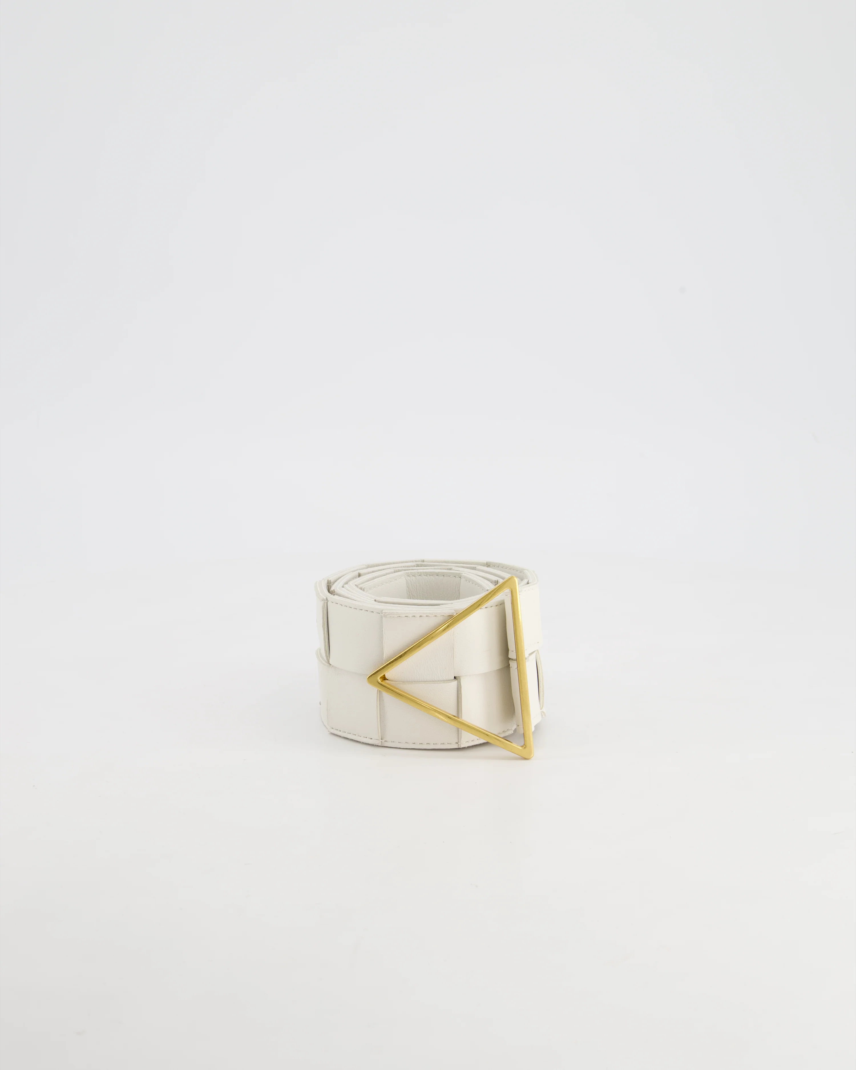 Bottega Veneta White Intrecciato Belt with Gold Triangle Buckle RRP £620 Size 75cm - Image 3