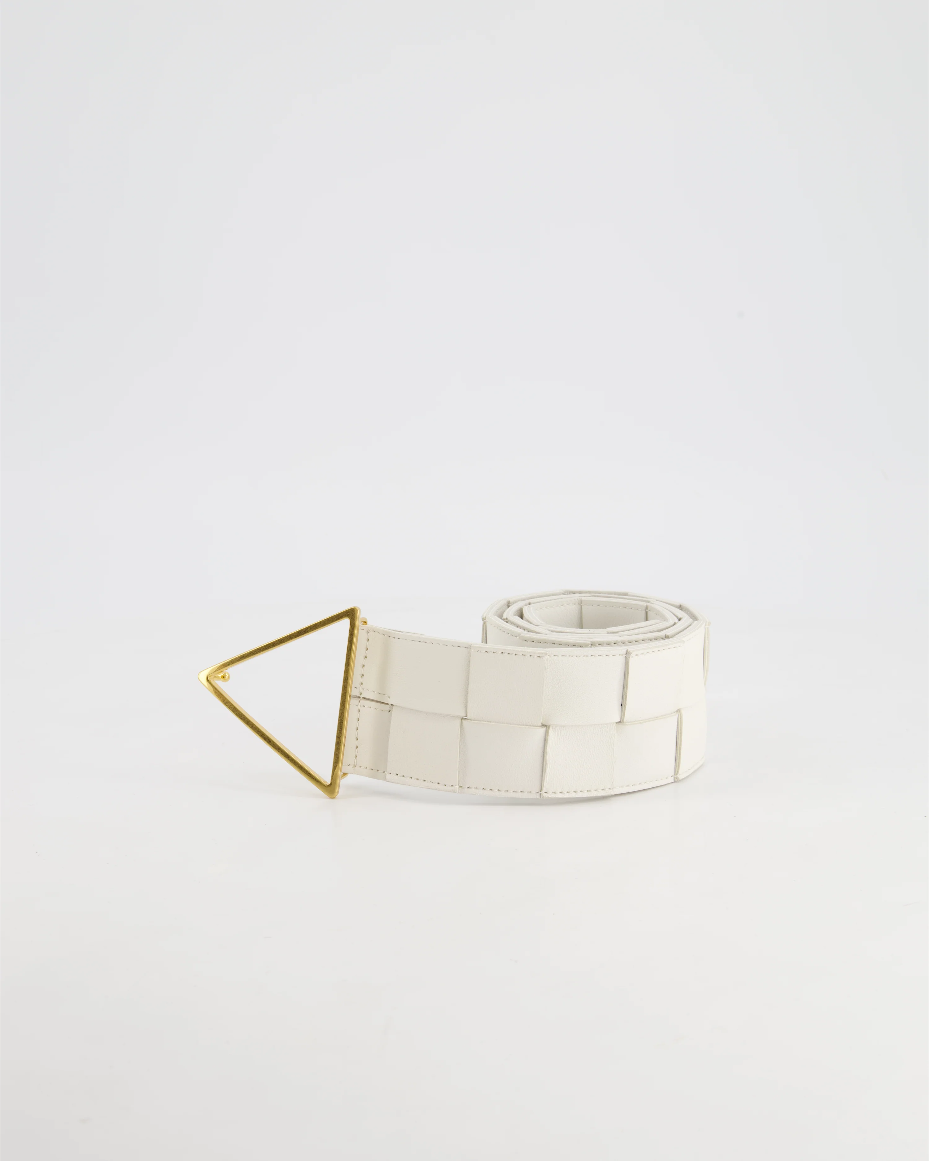 Bottega Veneta White Intrecciato Belt with Gold Triangle Buckle RRP £620 Size 75cm - Image 4