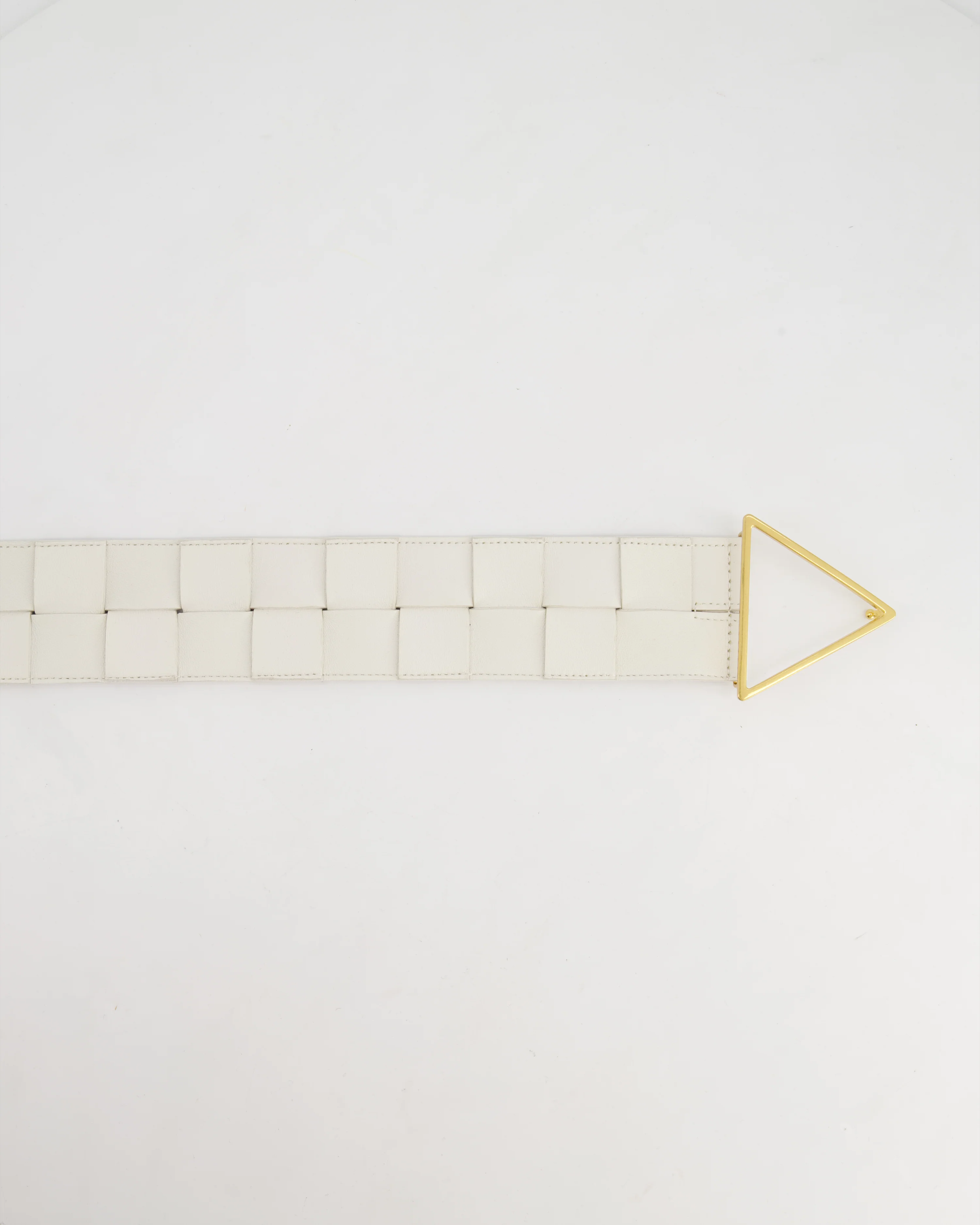 Bottega Veneta White Intrecciato Belt with Gold Triangle Buckle RRP £620 Size 75cm - Image 6