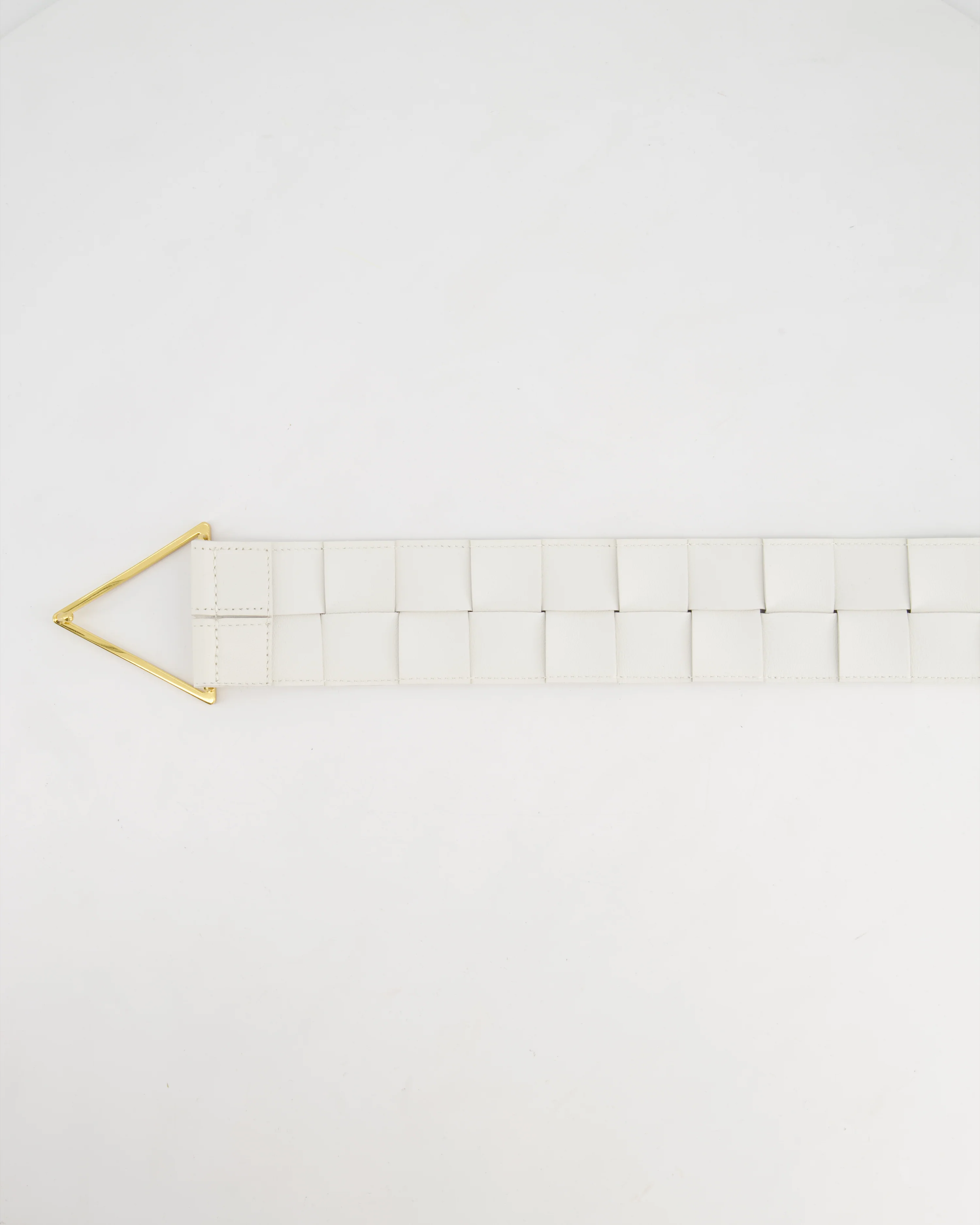 Bottega Veneta White Intrecciato Belt with Gold Triangle Buckle RRP £620 Size 75cm - Image 7