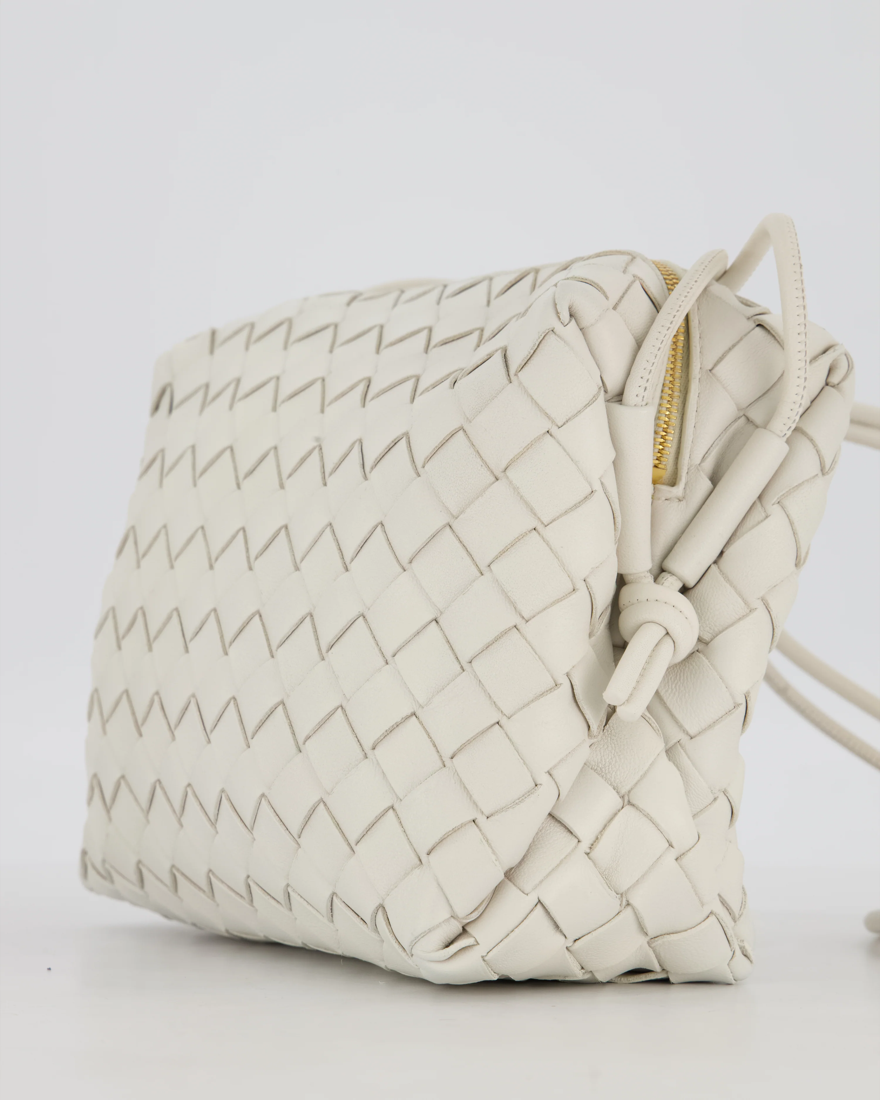 Bottega Veneta White Medium Loop Intrecciato Camera Bag in Lambskin Leather with Gold Hardware - Image 13