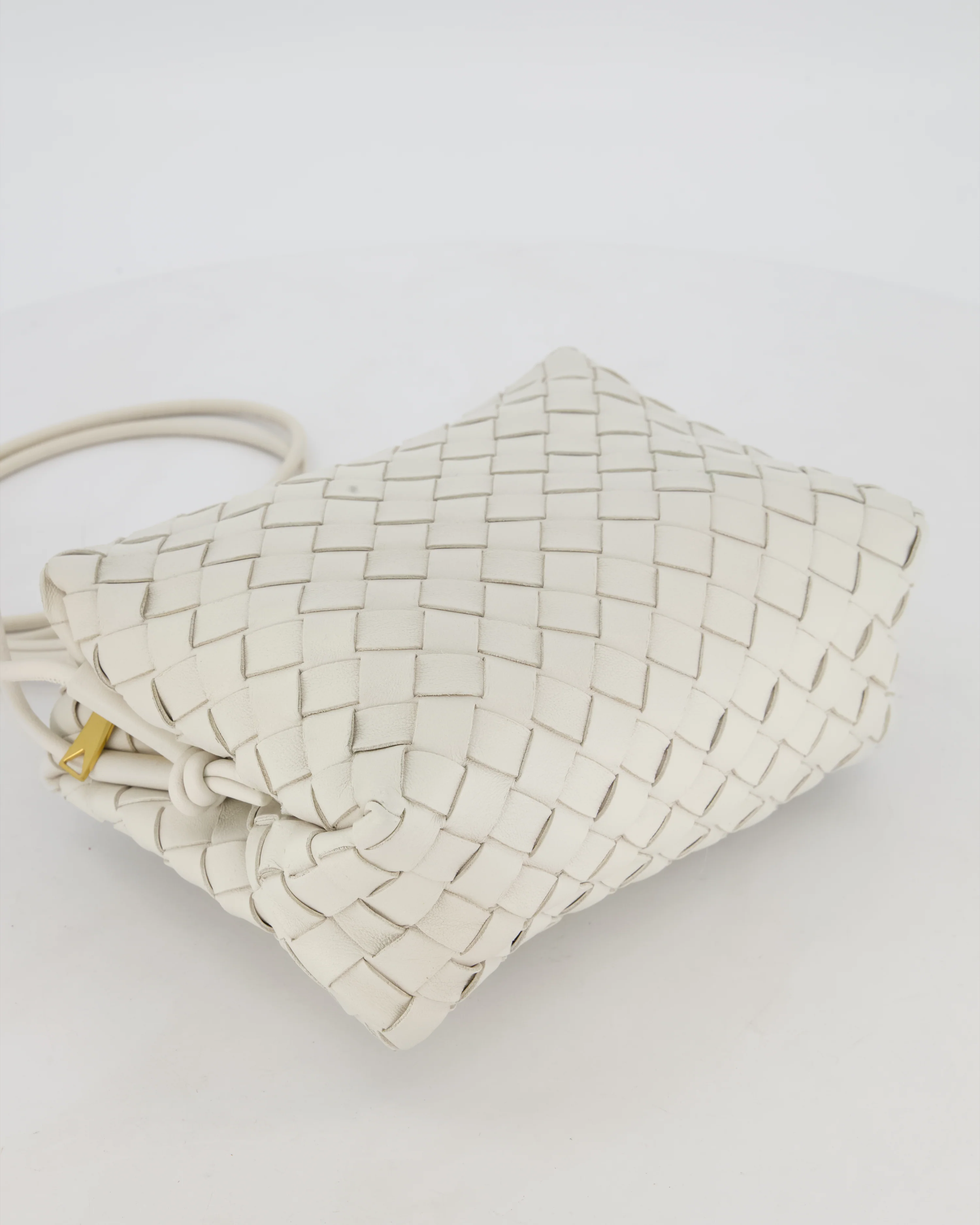 Bottega Veneta White Medium Loop Intrecciato Camera Bag in Lambskin Leather with Gold Hardware - Image 15