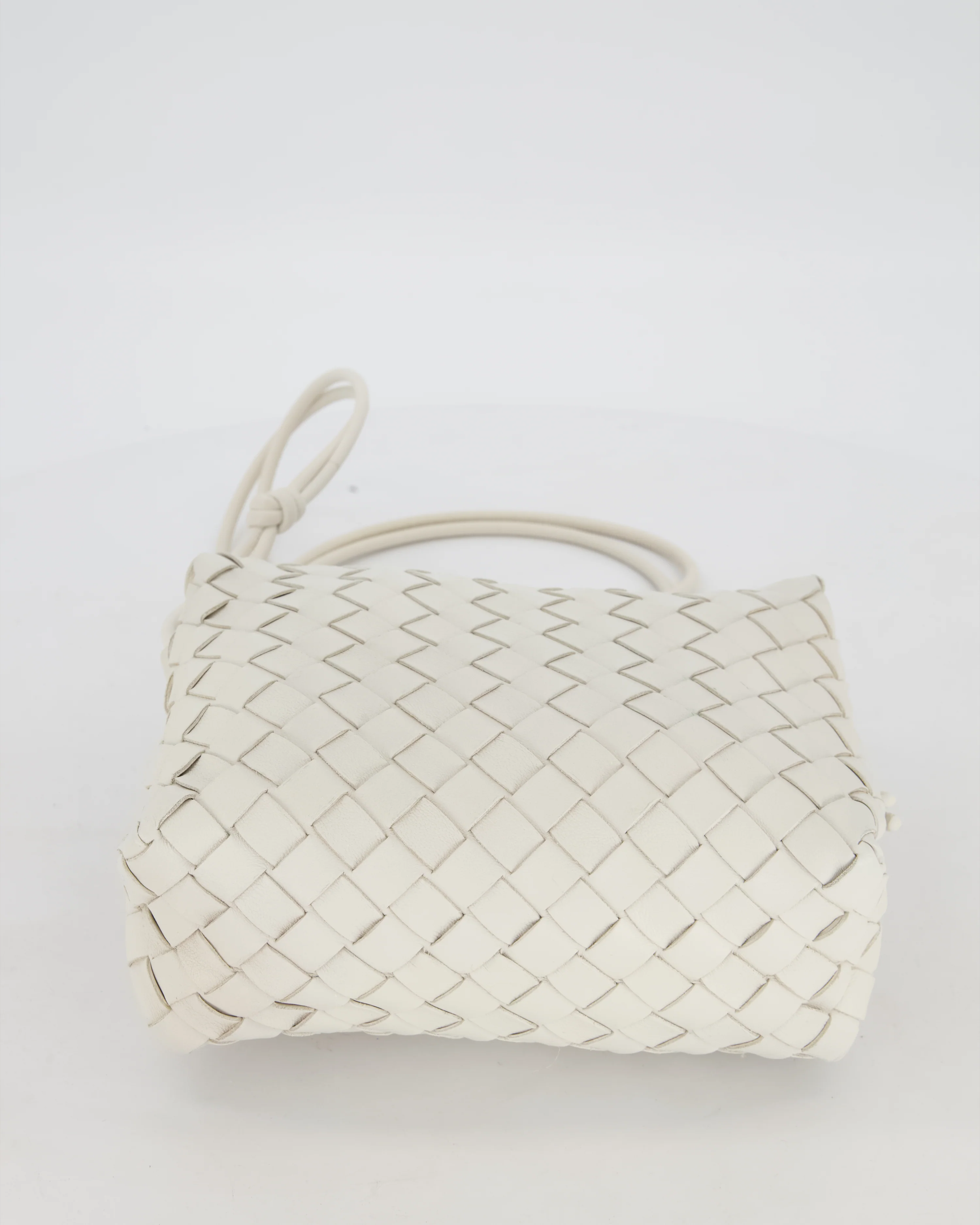 Bottega Veneta White Medium Loop Intrecciato Camera Bag in Lambskin Leather with Gold Hardware - Image 16