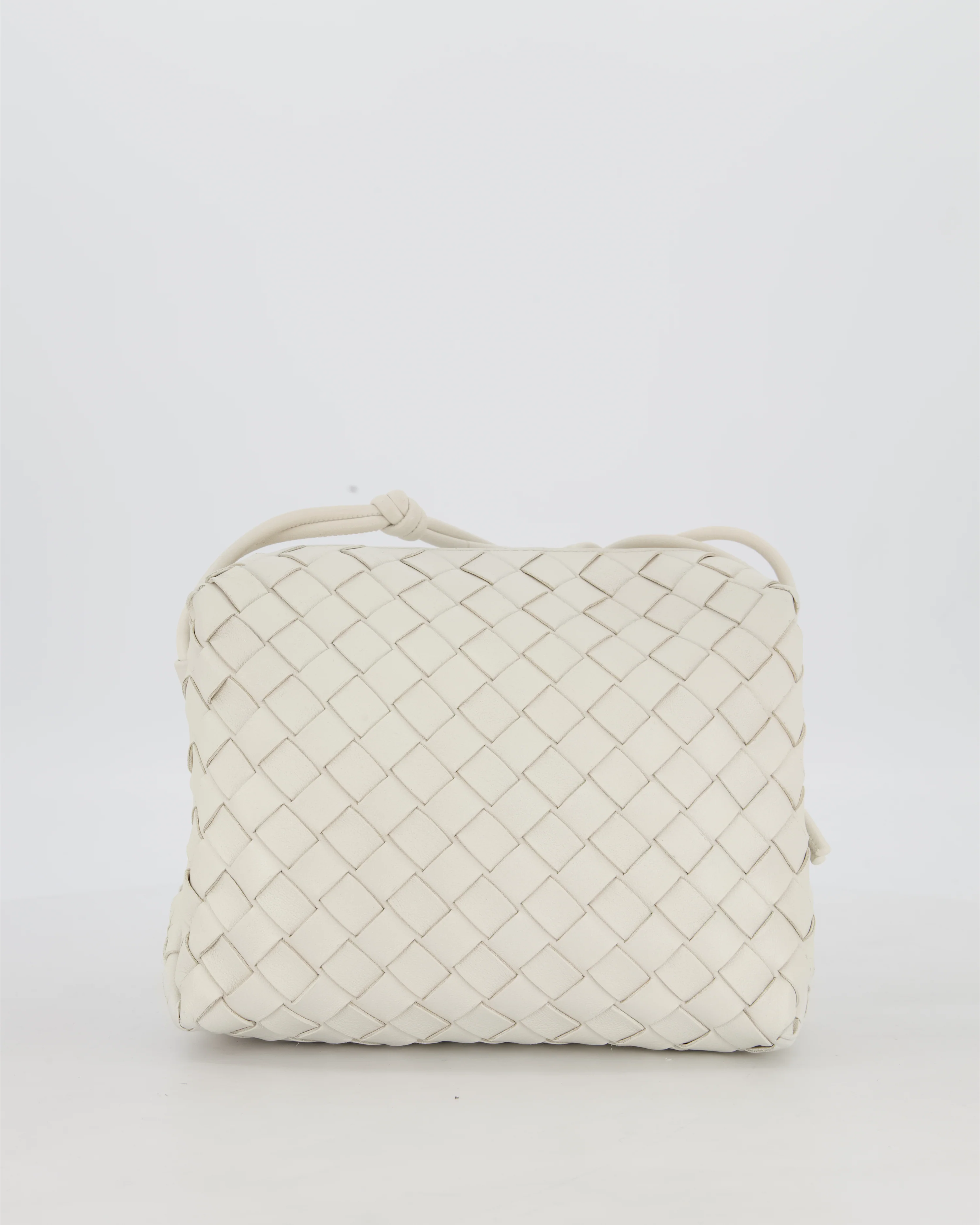 Bottega Veneta White Medium Loop Intrecciato Camera Bag in Lambskin Leather with Gold Hardware - Image 6