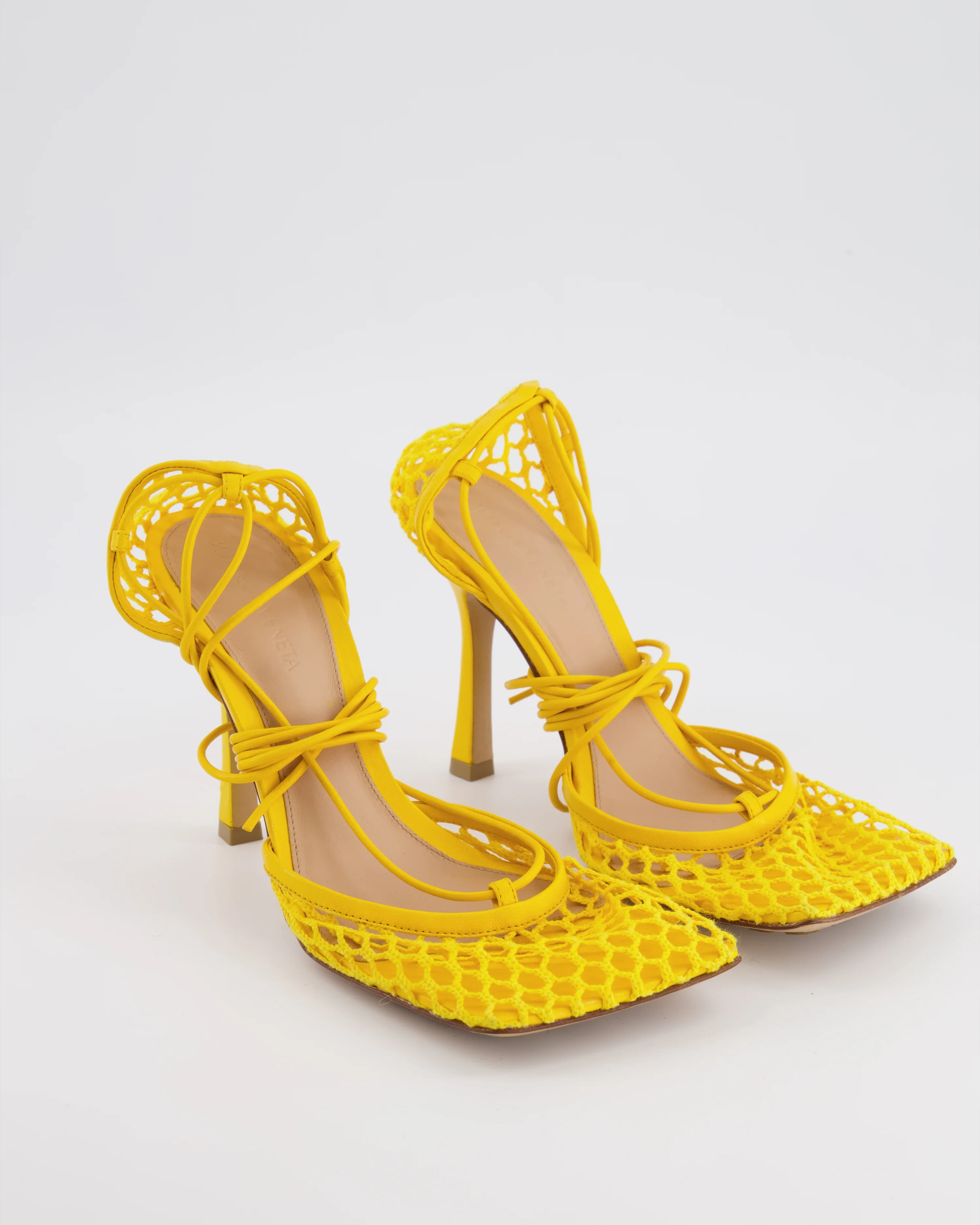 Bottega Veneta Yellow Lace Up Leather and Fishnet Heels Size EU 38 RRP £890 - Image 2