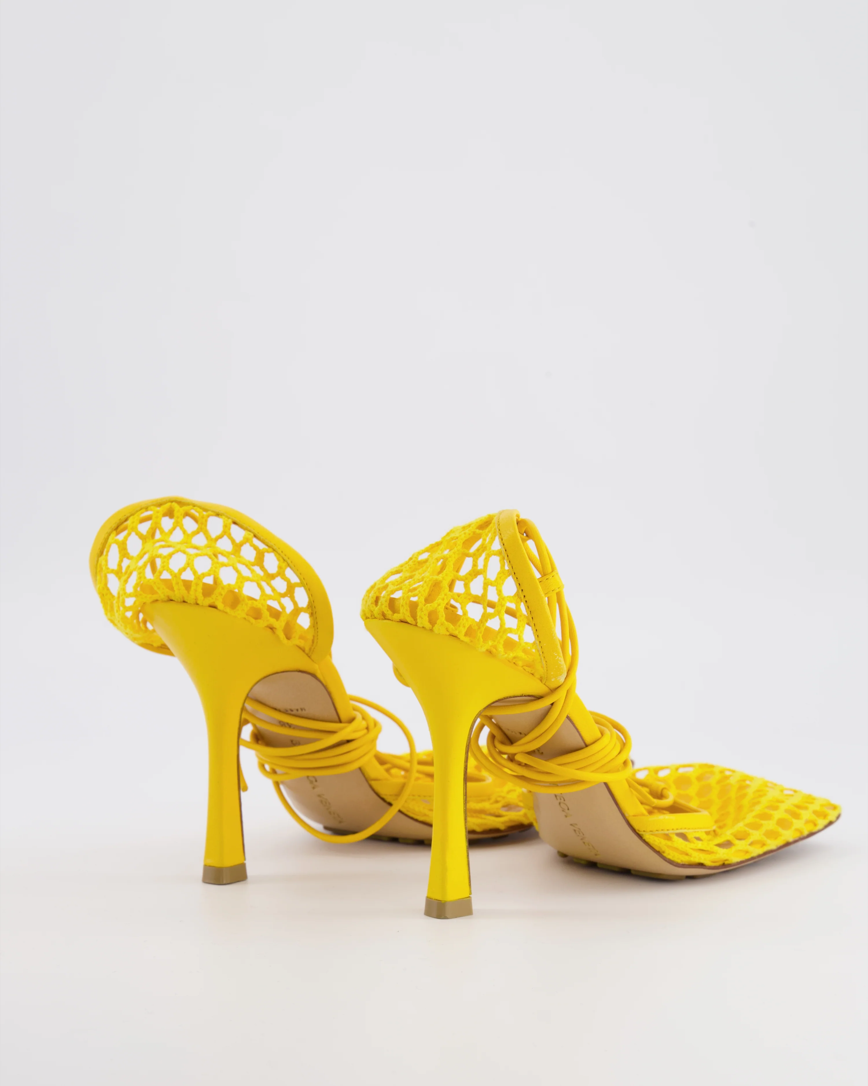 Bottega Veneta Yellow Lace Up Leather and Fishnet Heels Size EU 38 RRP £890 - Image 3