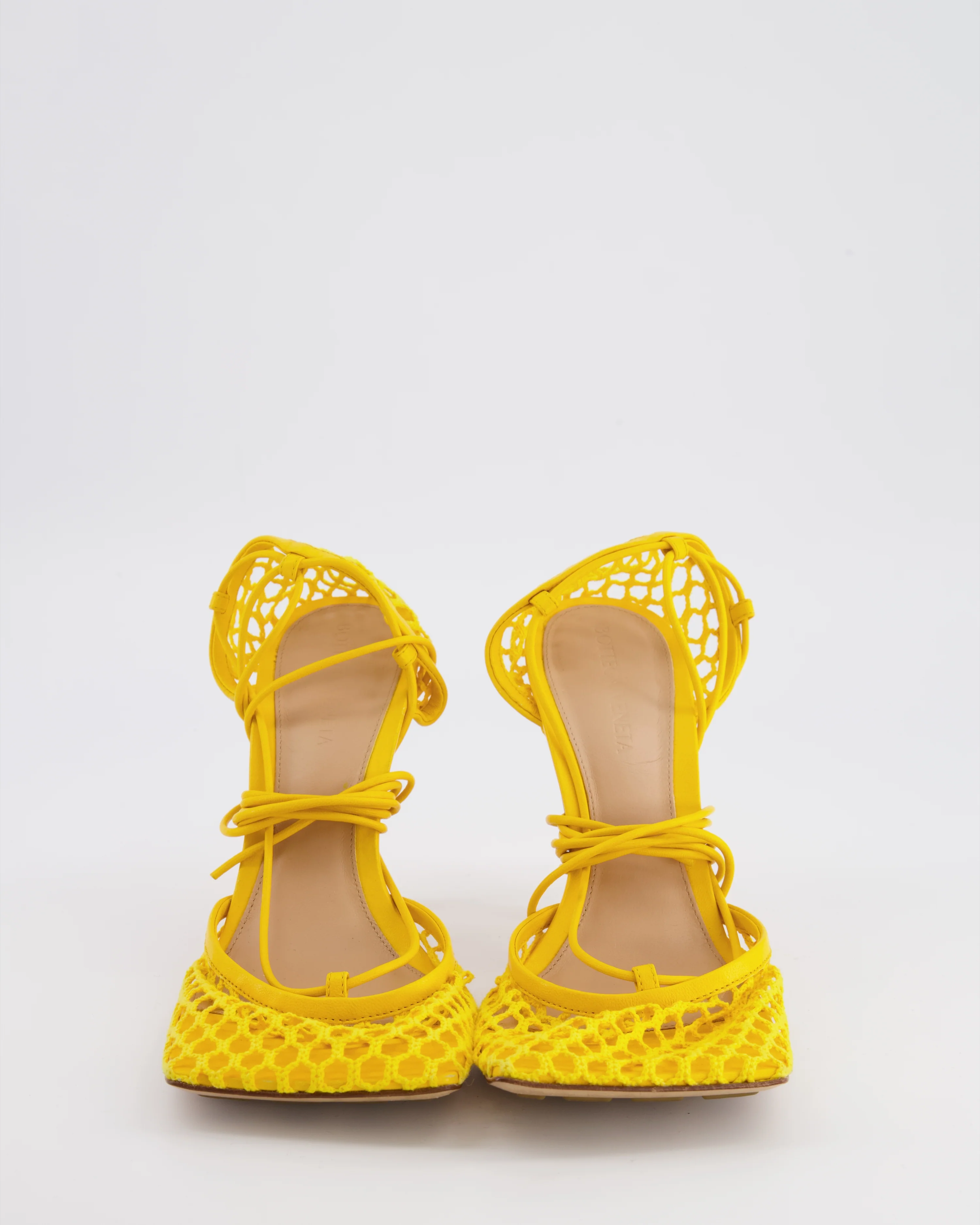 Bottega Veneta Yellow Lace Up Leather and Fishnet Heels Size EU 38 RRP £890 - Image 4