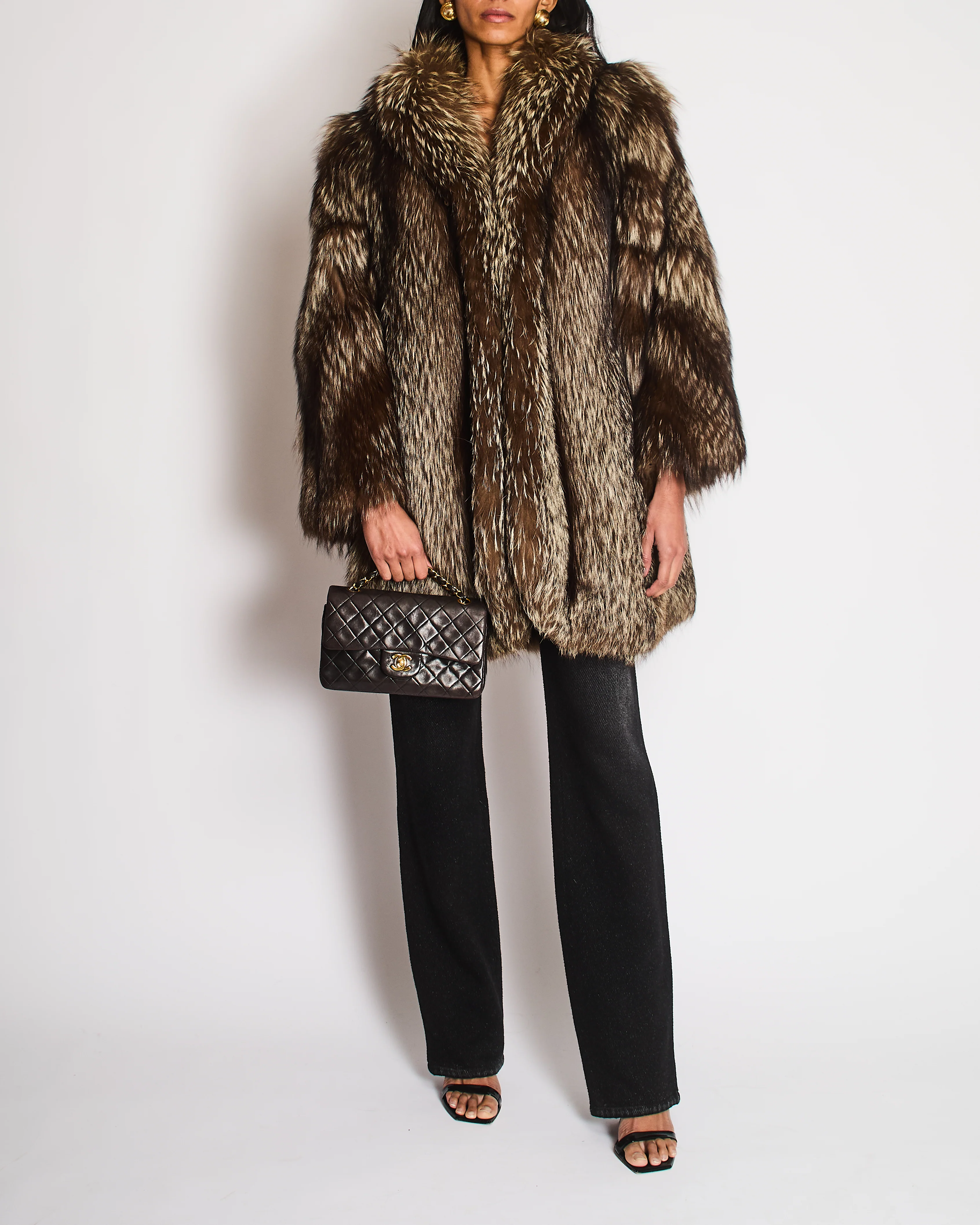 Silver Fox Fur Long Coat Size UK 10-12