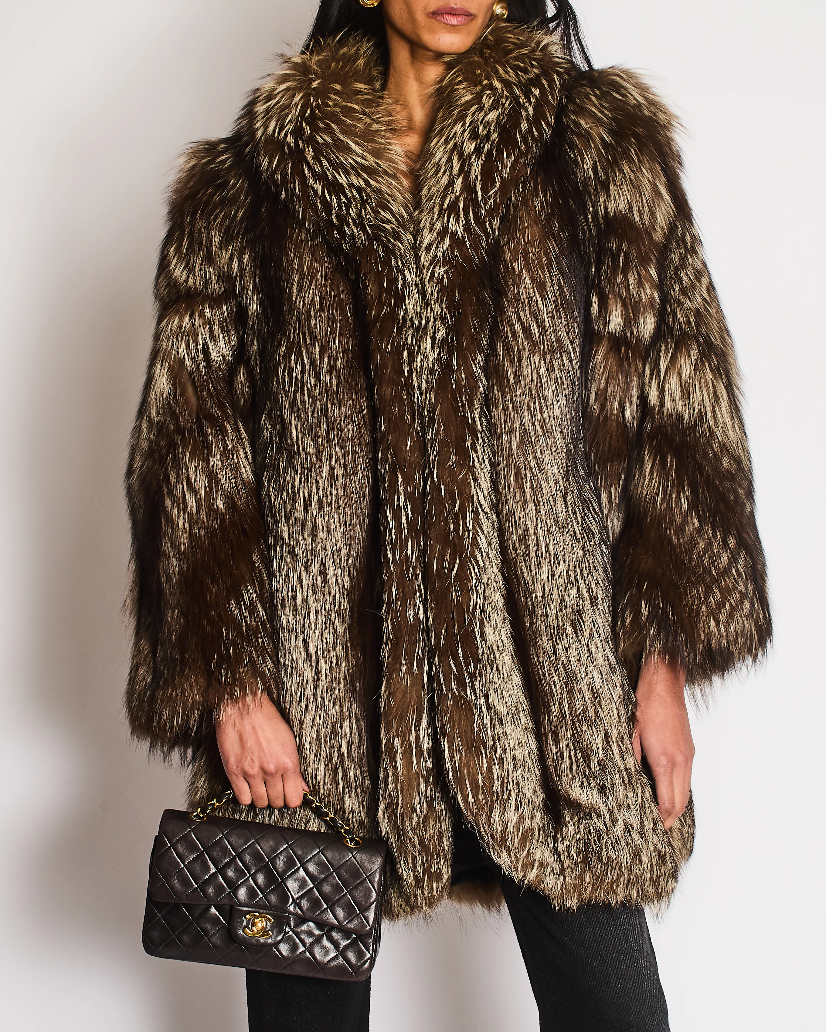 Silver Fox Fur Long Coat Size UK 10-12 - Image 2